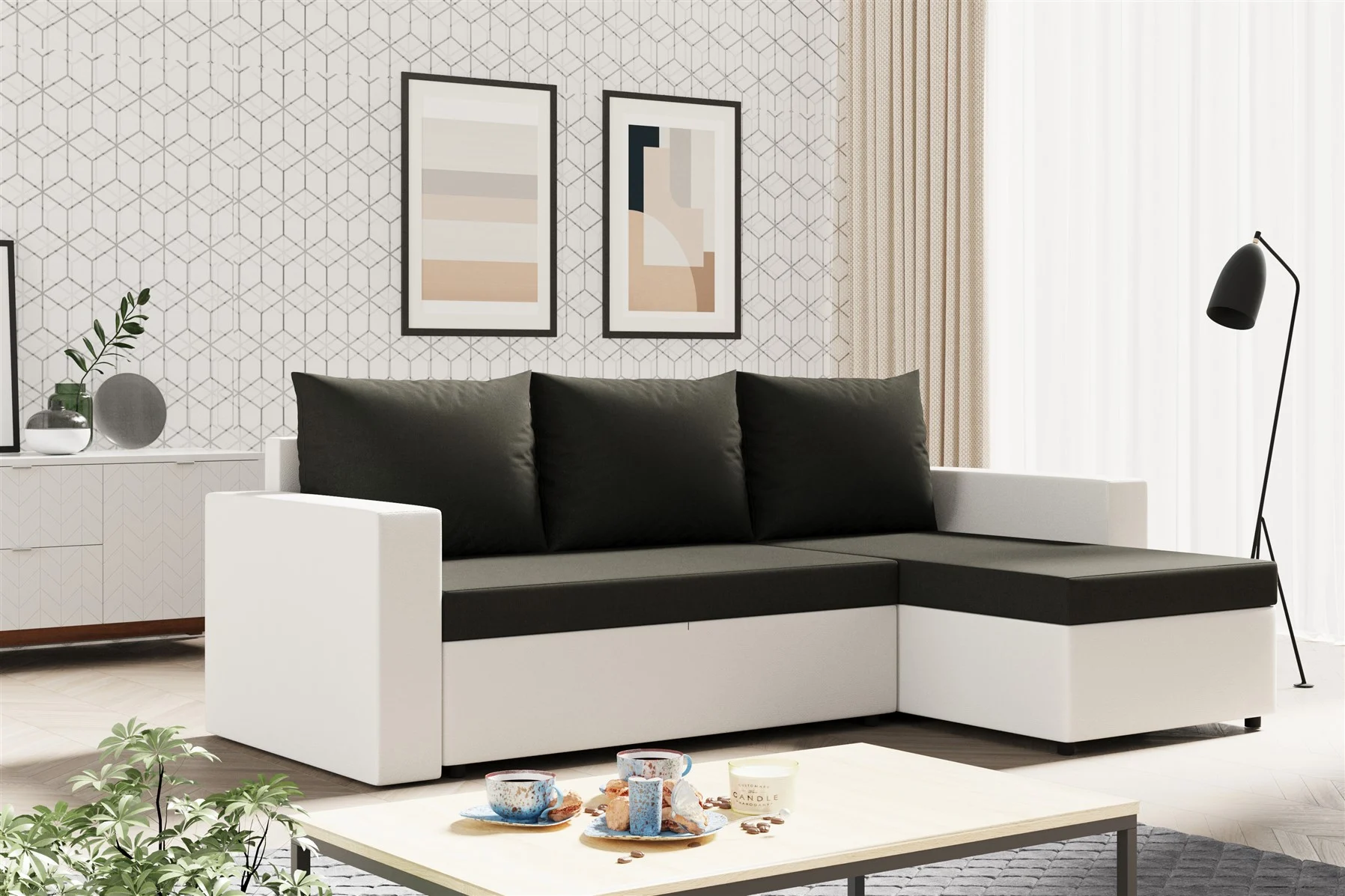 Ecksofa Sofa MERLE mit Schlaffunktion in div. Farbvarianten Ottomane Rechts - Fun Moebel