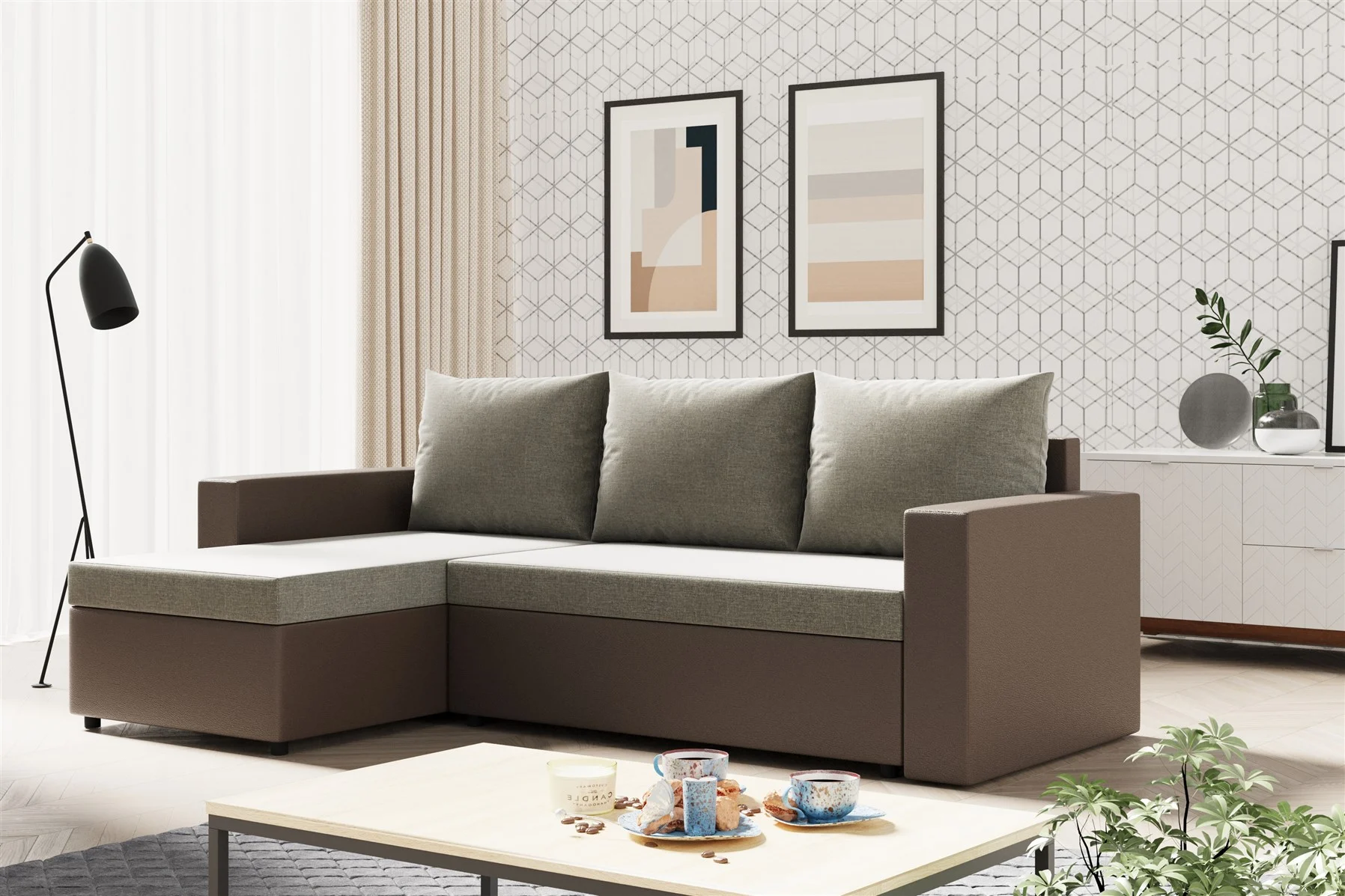 Ecksofa Sofa MERLE mit Schlaffunktion in div. Farbvarianten Ottomane Links - Fun Moebel