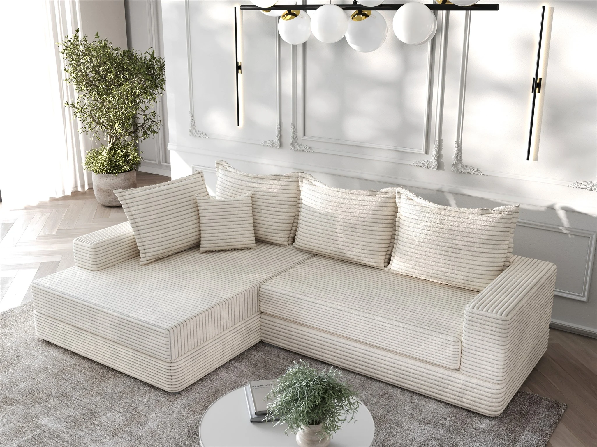 Ecksofa Couchgarnitur Sofa OSKAR in Stoff Tilia Creme Ottomane Links - Fun Möbel
