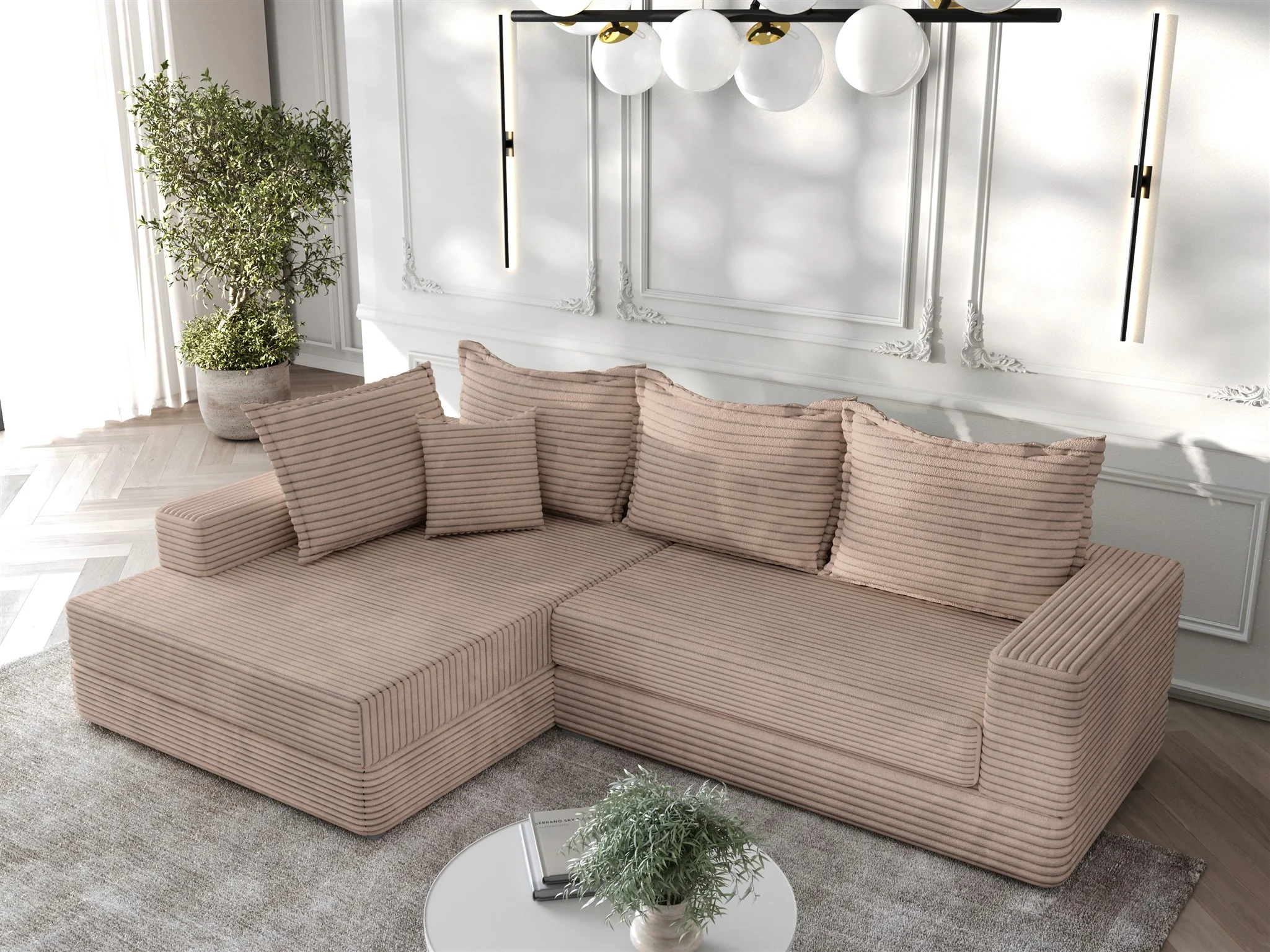 Ecksofa Couchgarnitur Sofa OSKAR in Stoff Tilia Hellbraun Ottomane Links - Fun Möbel