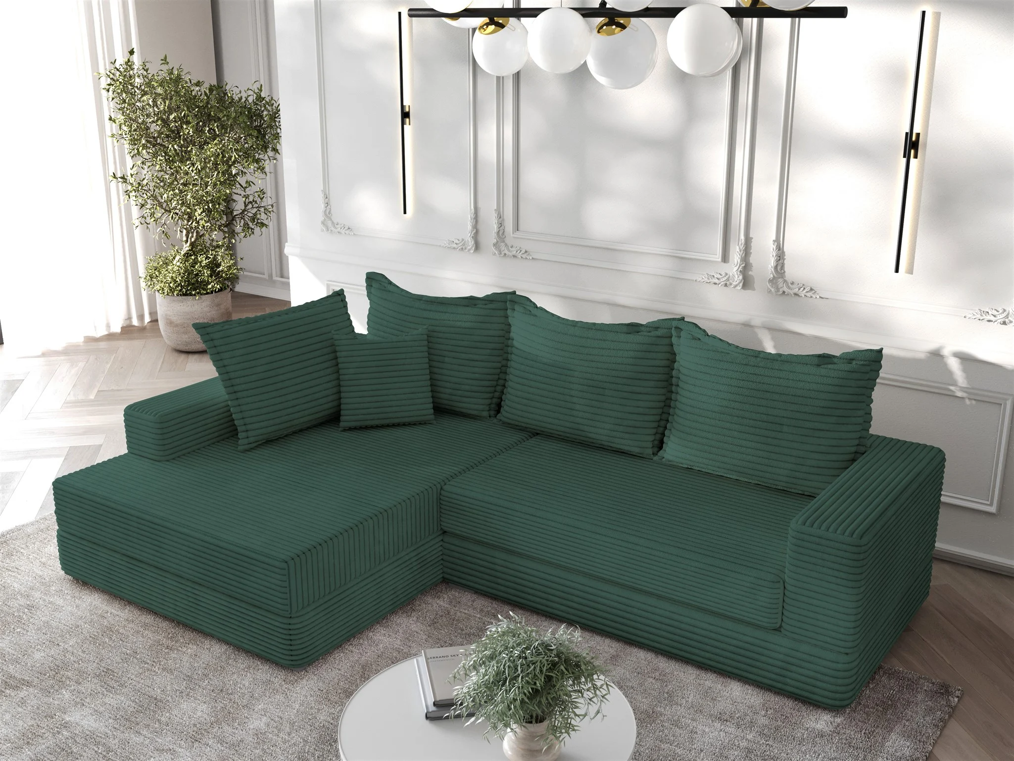 Ecksofa Couchgarnitur Sofa OSKAR in Stoff Tilia Dunkelgrün Ottomane Links - Fun Möbel