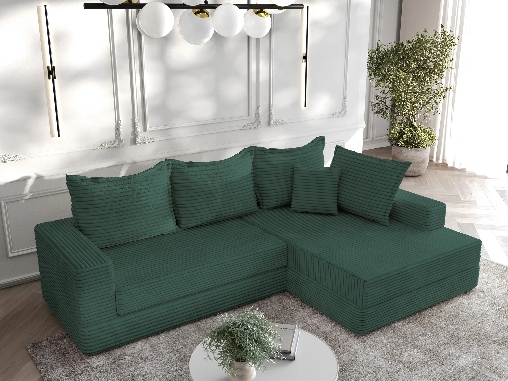 Ecksofa Couchgarnitur Sofa OSKAR in Stoff Tilia Dunkelgrün Ottomane Rechts - Fun Möbel