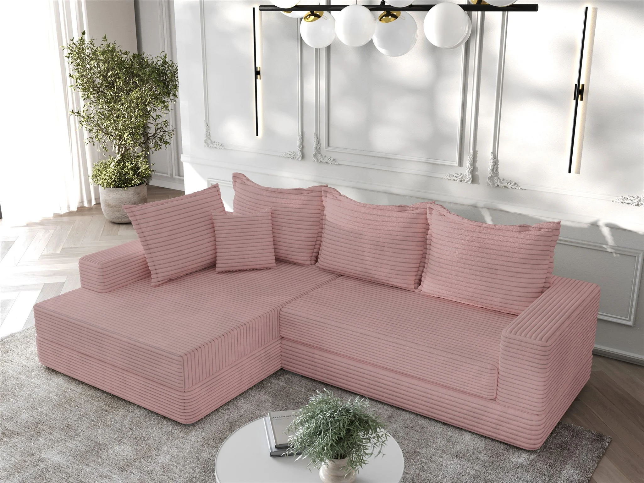 Ecksofa Couchgarnitur Sofa OSKAR in Stoff Tilia Altrosa Ottomane Links - Fun Möbel