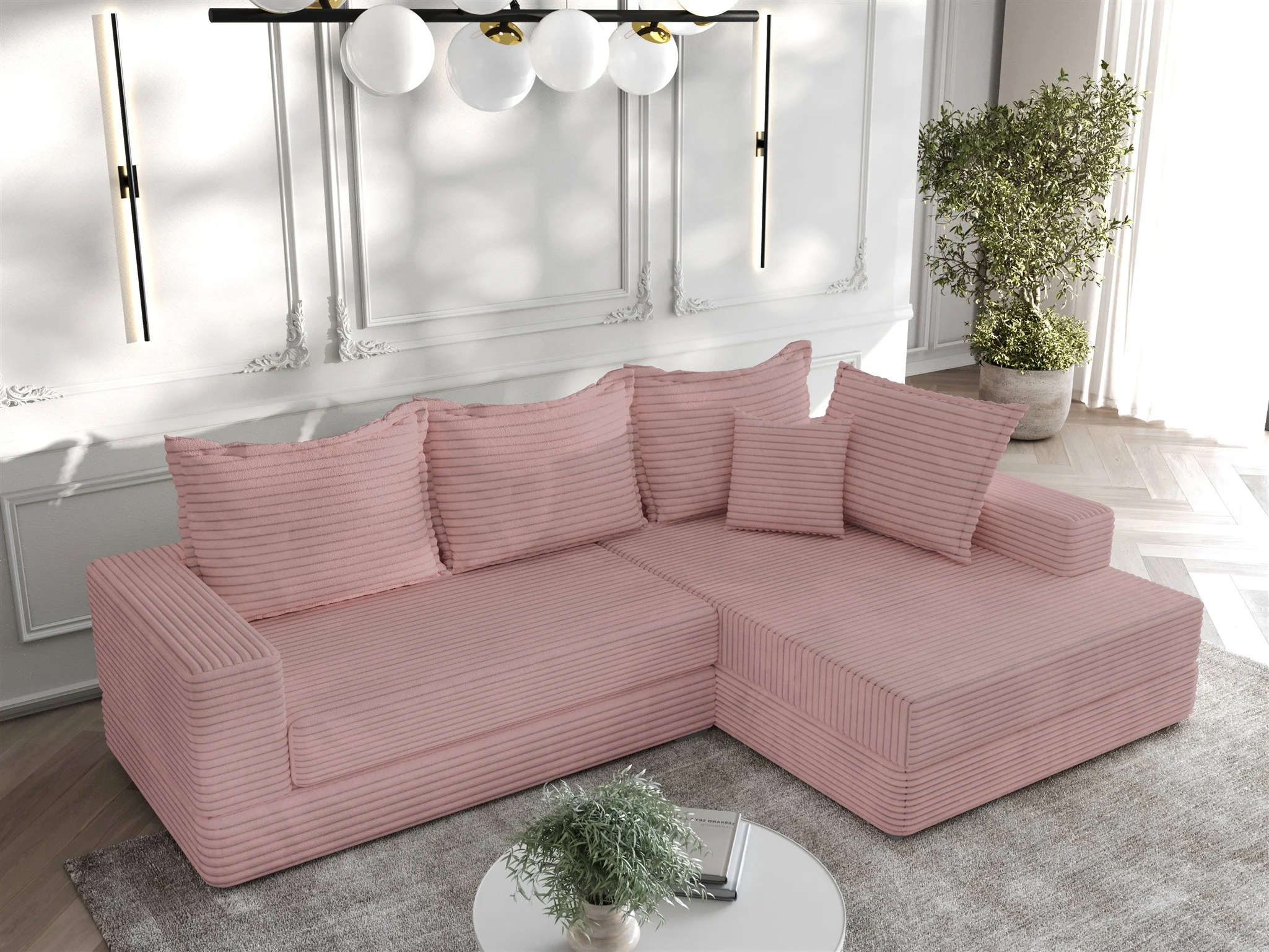 Ecksofa Couchgarnitur Sofa OSKAR in Stoff Tilia Altrosa Ottomane Rechts - Fun Möbel