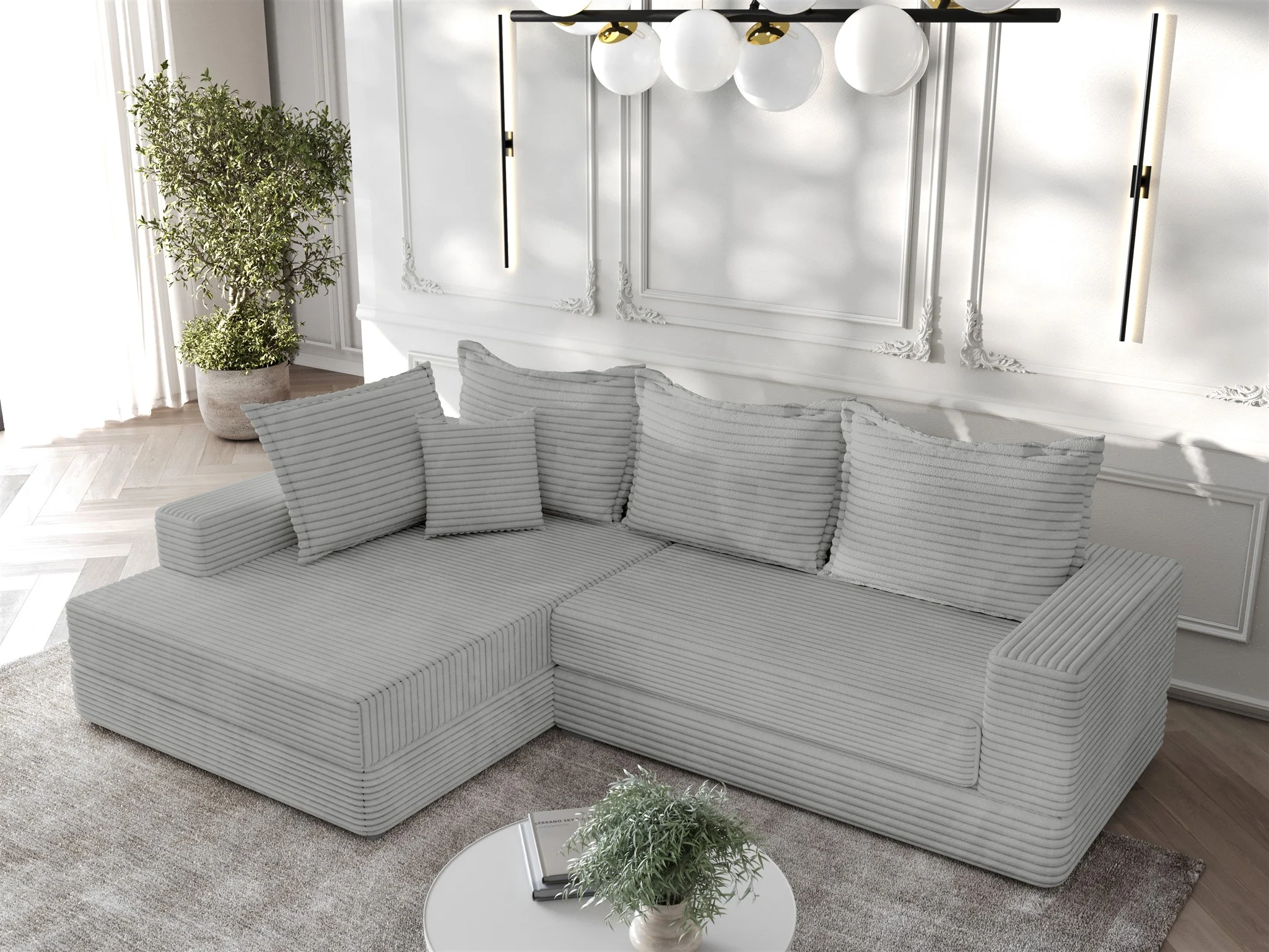 Ecksofa Couchgarnitur Sofa OSKAR in Stoff Tilia Hellgrau Ottomane Links - Fun Möbel