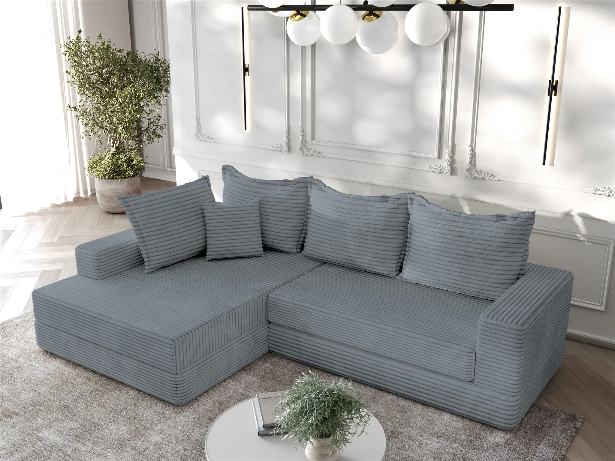 Ecksofa Couchgarnitur Sofa OSKAR in Stoff Tilia Grau Ottomane Links - Fun Möbel