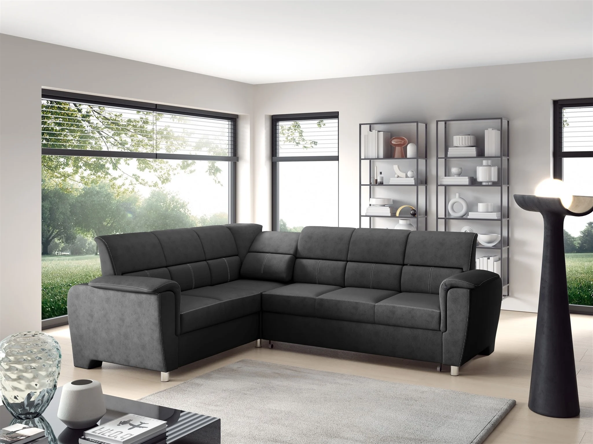 Ecksofa Schlafsofa Sofa SALVADOR Stoff Texas Anthrazit Kurze Schenkel Links - Fun Möbel