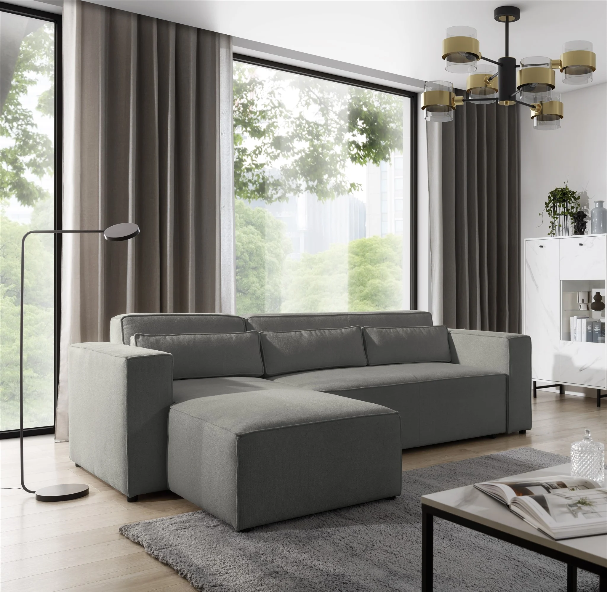 Ecksofa Schlafsofa WALDO Stoff Brooklyn Dunkelgrau Ottomane Links - Fun Möbel