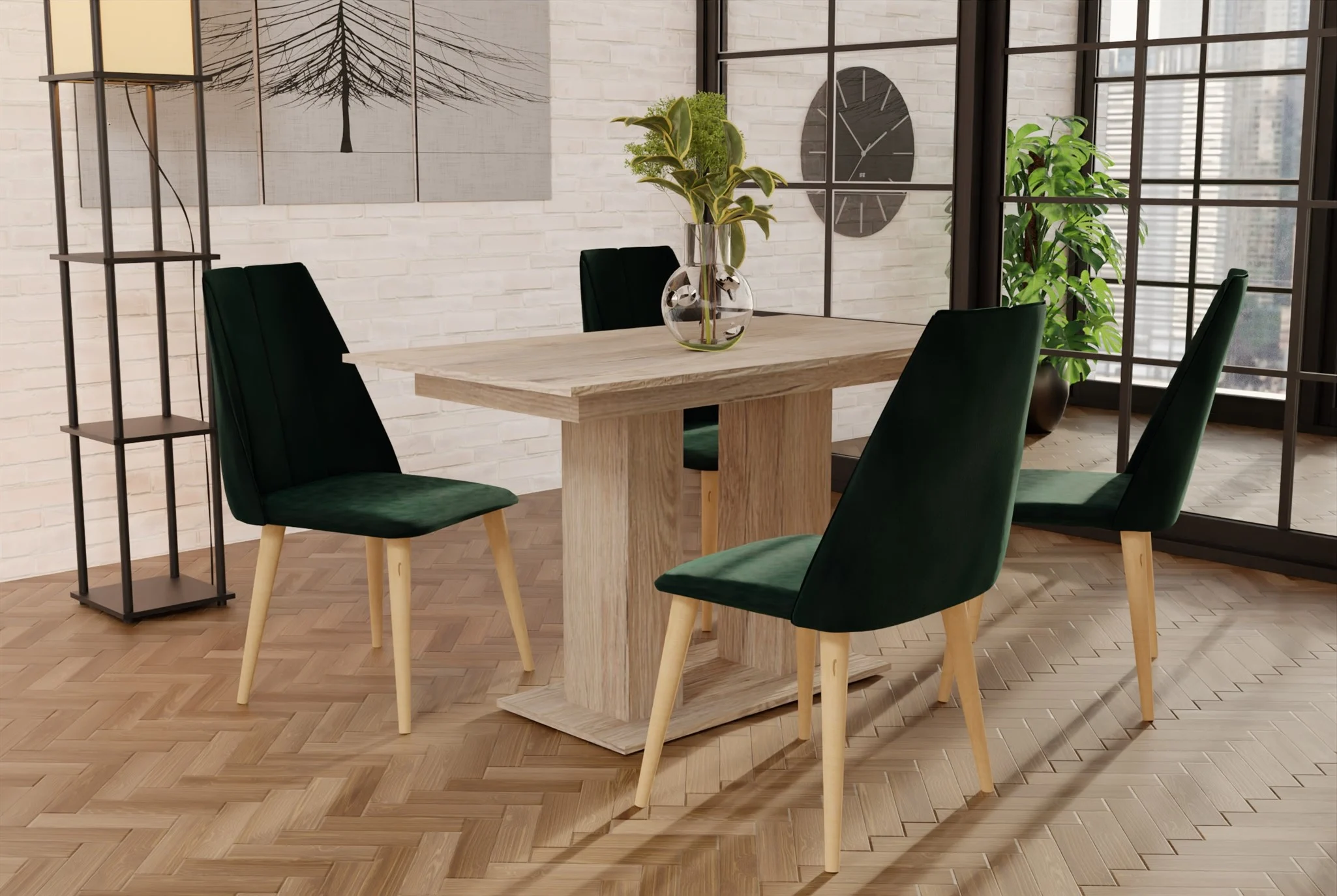 Essgruppe Sonoma matt-Tisch mit 4 Grün CAROS Stühlen für Esszimmer, Küche