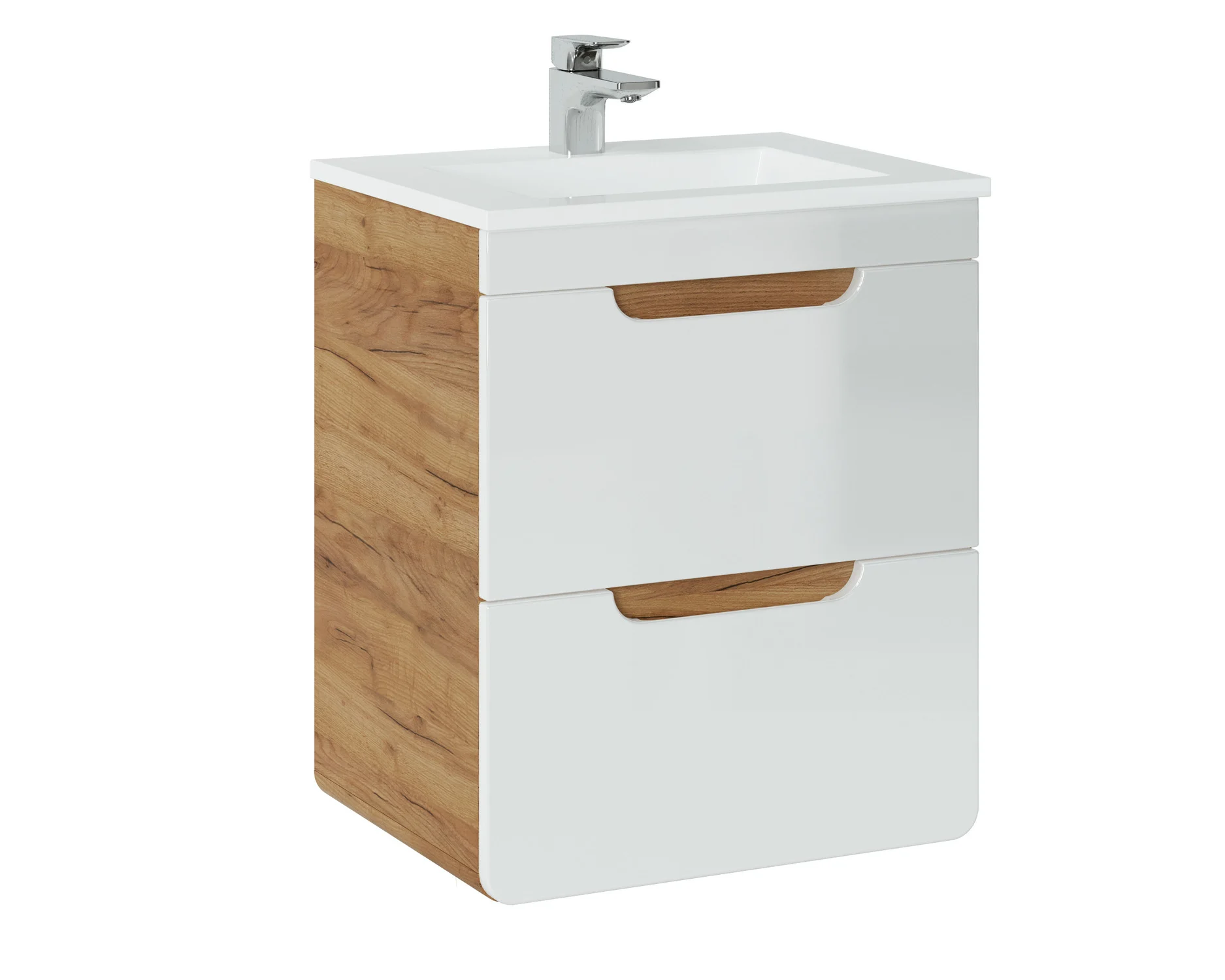 Waschbeckenunterschrank FERMO Weiss Hochglanz inkl. Waschtisch 50cm - Fun Moebel