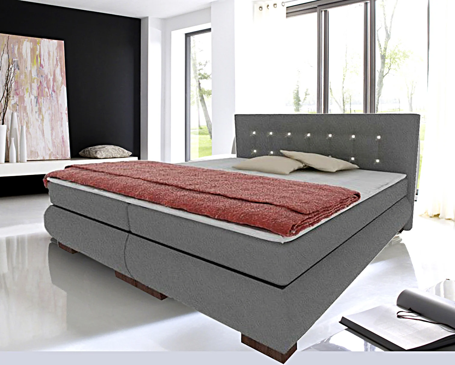 Boxspringbett Schlafzimmerbett FLORENZ 90x200 cm - Fun Moebel