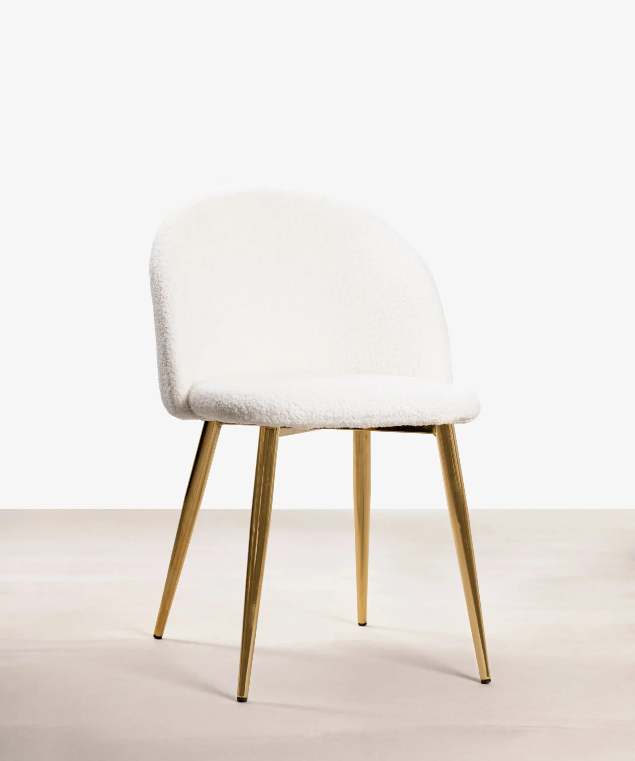 Esszimmerstuhl aus Metall und Bouclé-Stoff Freya Gold