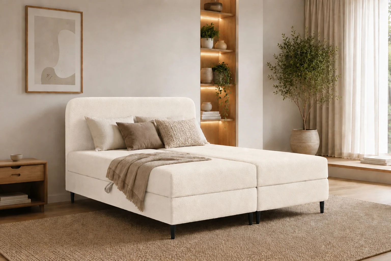Boxspringbett mit 2 Bettkästen im Bouclé-Stoff Lambi, FUBU