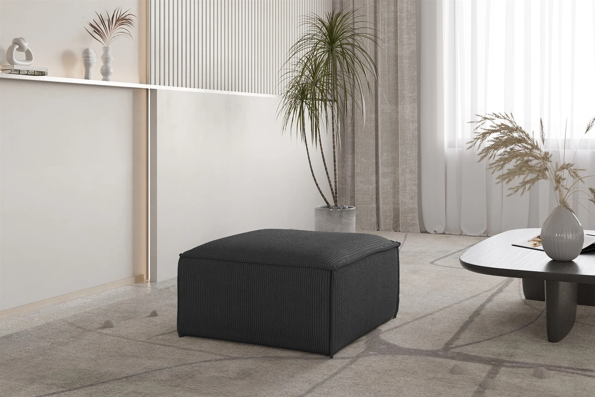Polsterhocker Designerhocker CELES PREMIUM 65x65 cm in Stoff Scala Anthrazit - Fun Möbel