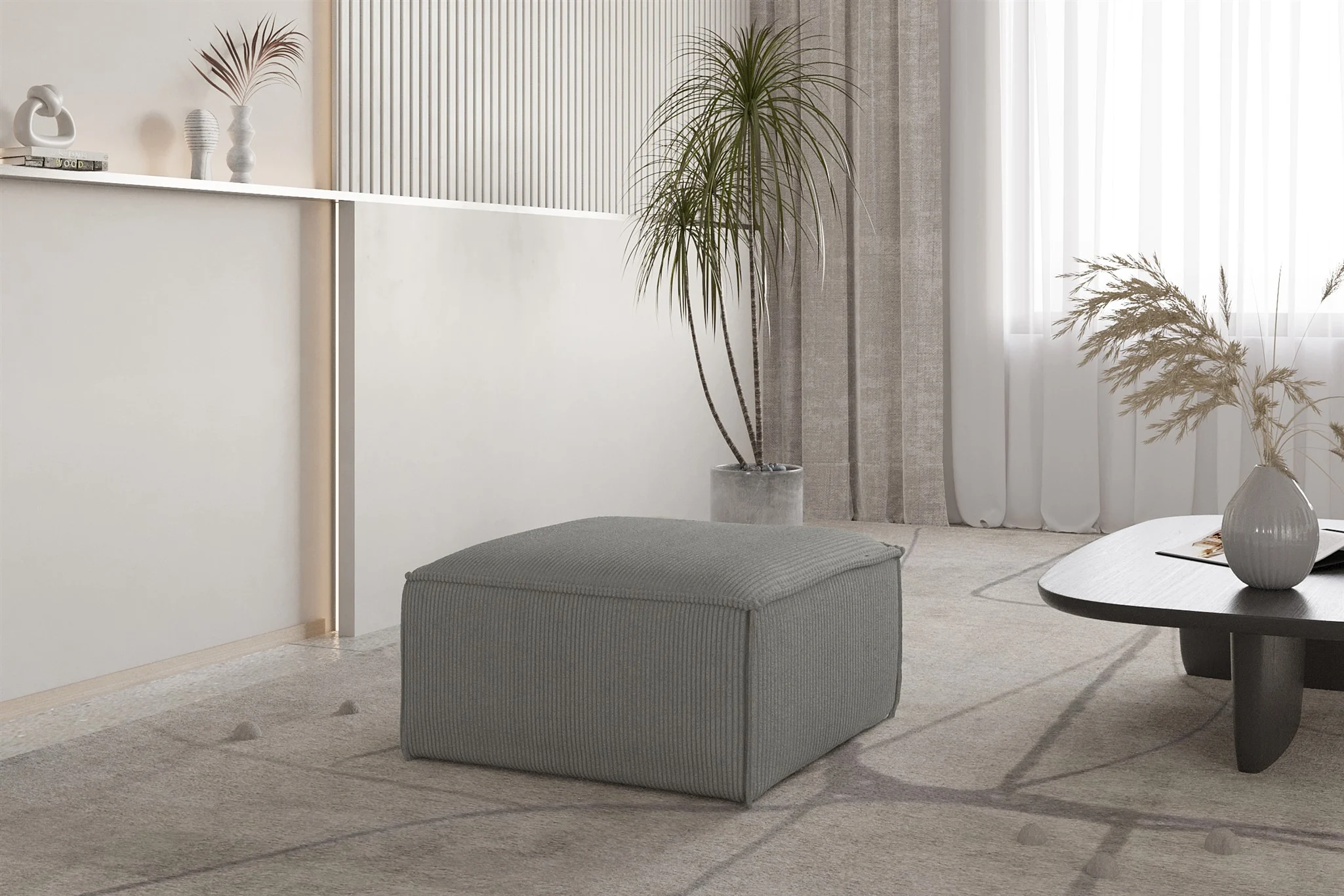Polsterhocker Designerhocker CELES PREMIUM 65x65 cm in Stoff Scala Grau - Fun Möbel