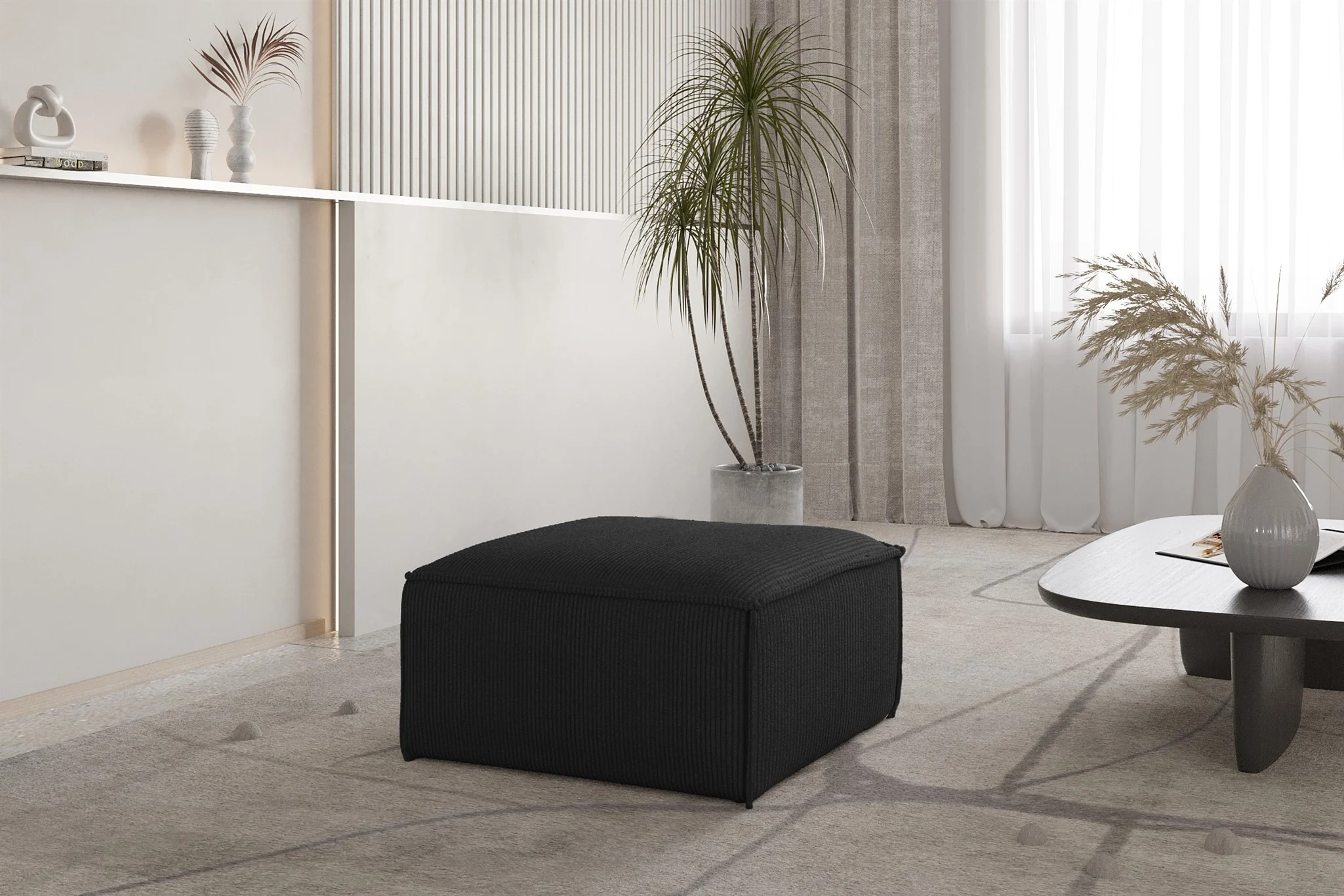 Polsterhocker Designerhocker CELES PREMIUM 65x65 cm in Stoff Scala Schwarz - Fun Möbel