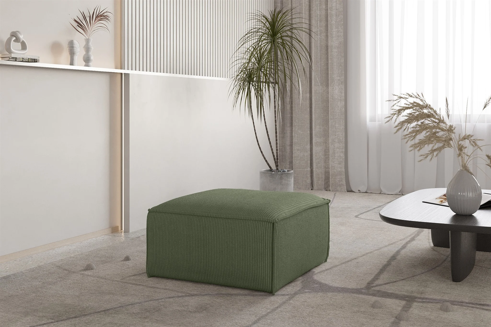 Polsterhocker Designerhocker CELES PREMIUM 65x65 cm in Stoff Scala Forest - Fun Möbel