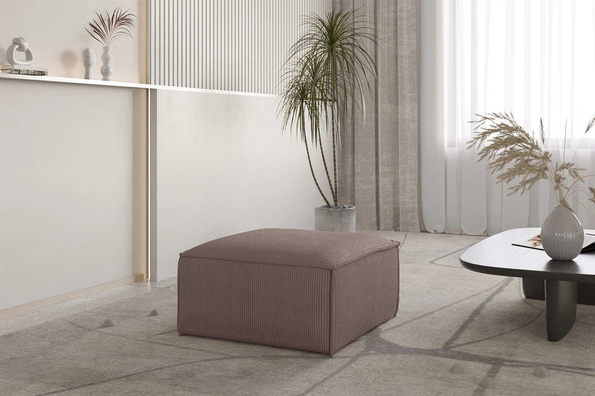 Polsterhocker Designerhocker CELES PREMIUM 65x65 cm in Stoff Scala Lavendel - Fun Möbel