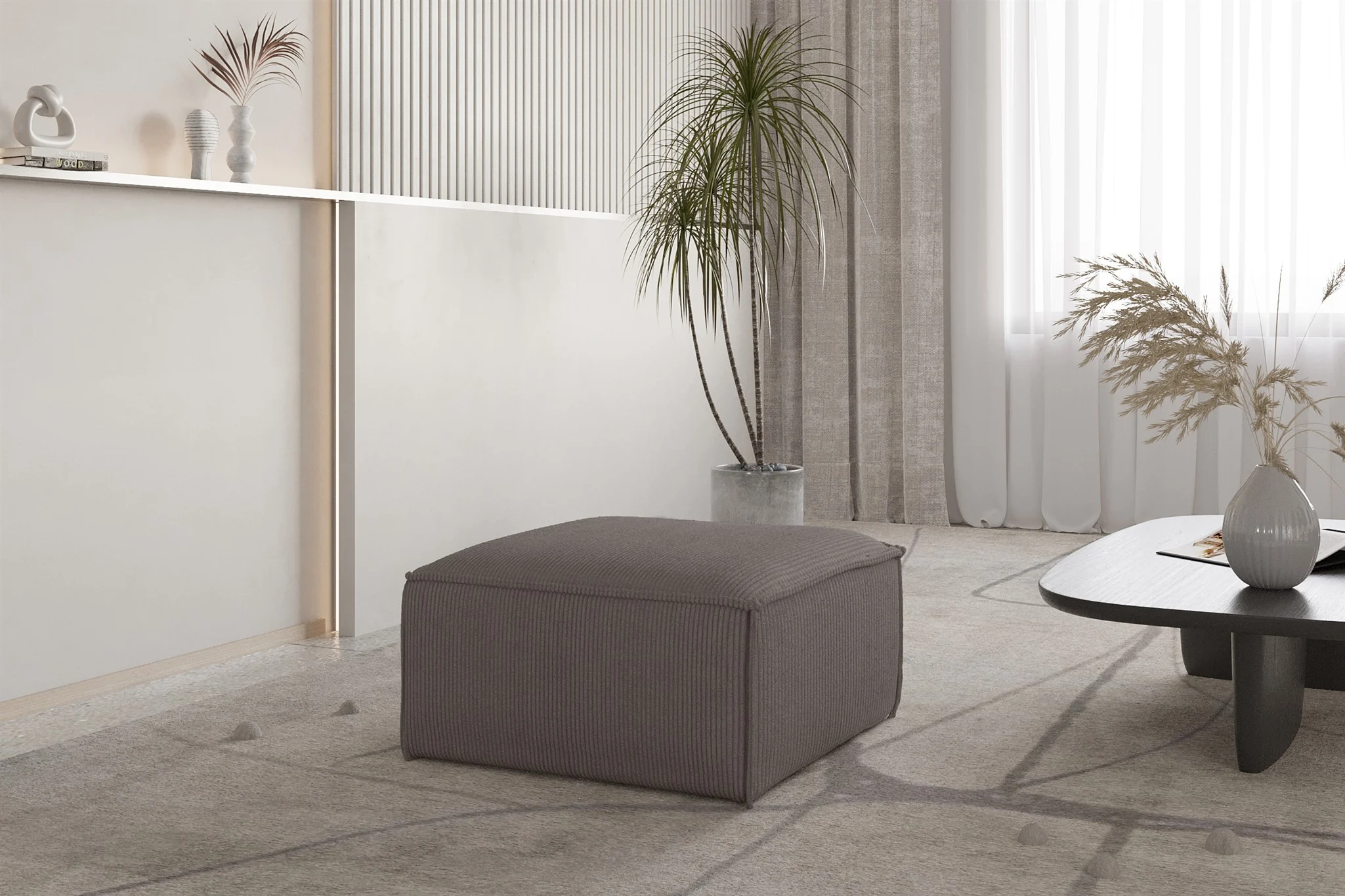 Polsterhocker Designerhocker CELES PREMIUM 65x65 cm in Stoff Scala Taupe - Fun Möbel
