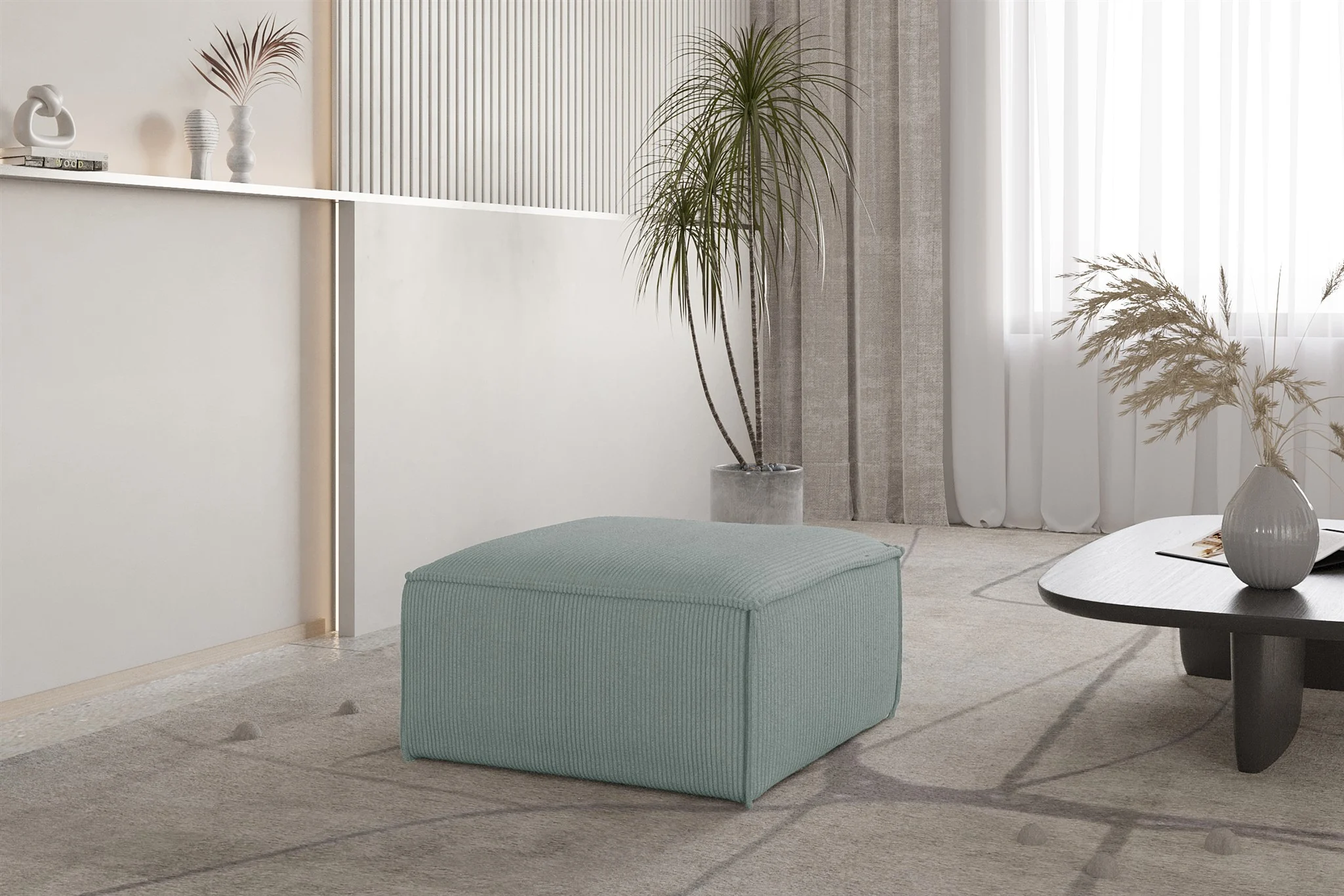 Polsterhocker Designerhocker CELES PREMIUM 65x65 cm in Stoff Scala Saphirblau - Fun Möbel