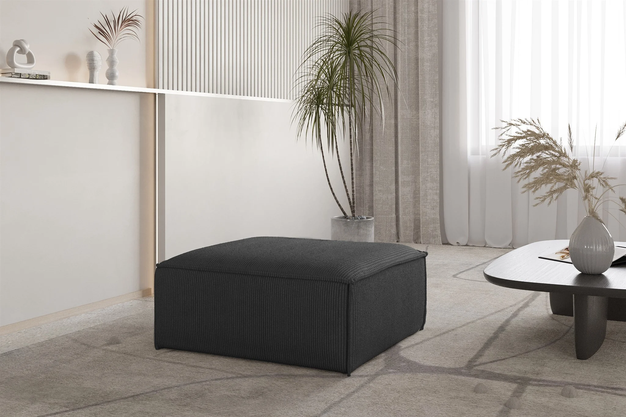 Polsterhocker Designerhocker CELES PREMIUM 85x85 cm in Stoff Scala Anthrazit - Fun Möbel