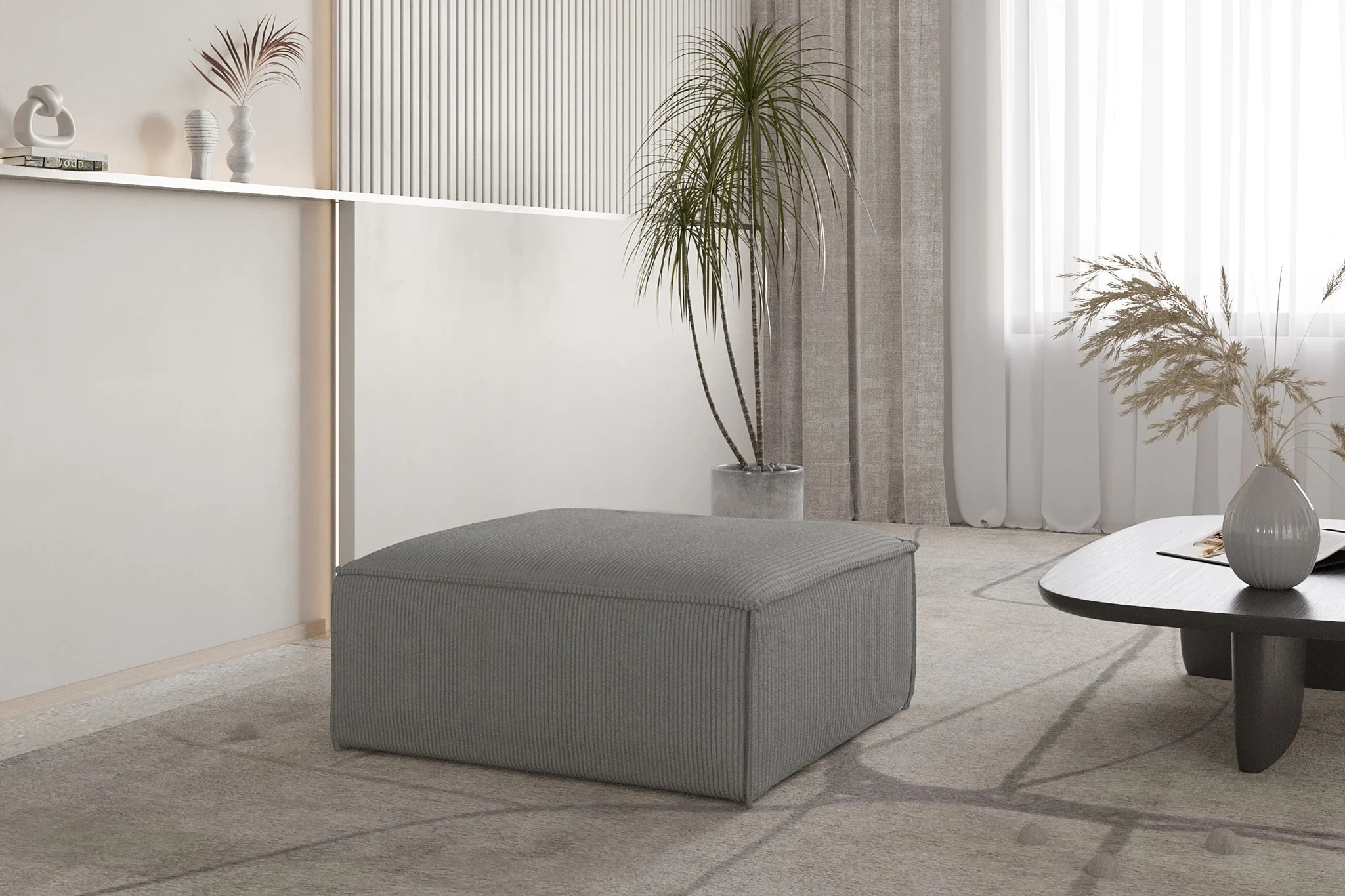 Polsterhocker Designerhocker CELES PREMIUM 85x85 cm in Stoff Scala Grau - Fun Möbel