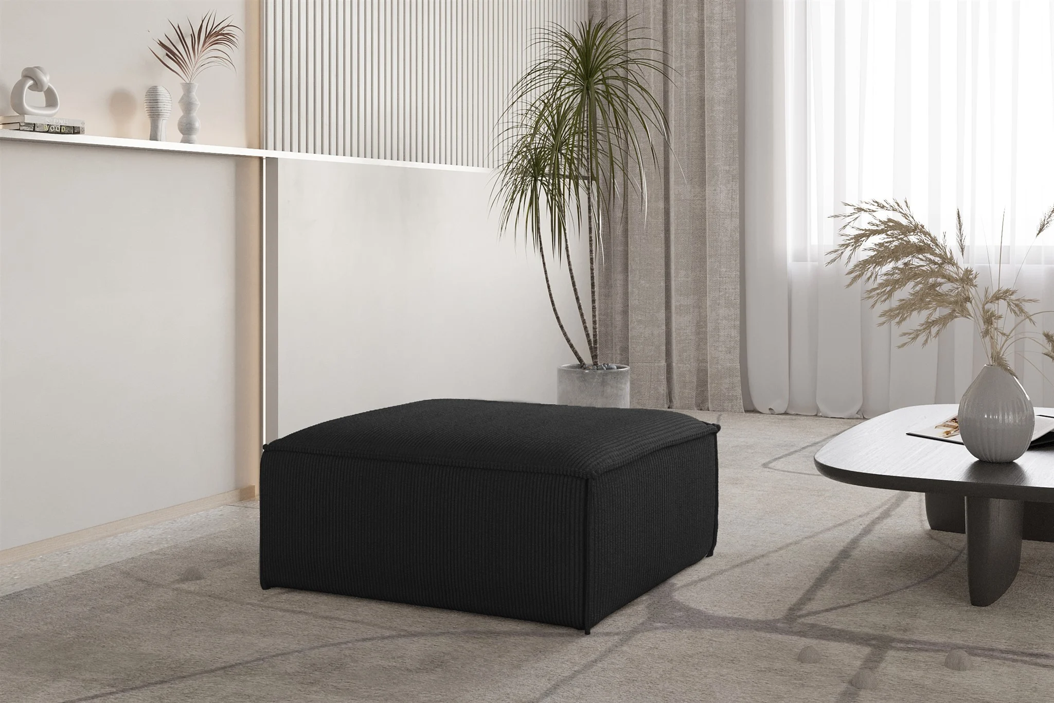 Polsterhocker Designerhocker CELES PREMIUM 85x85 cm in Stoff Scala Schwarz - Fun Möbel