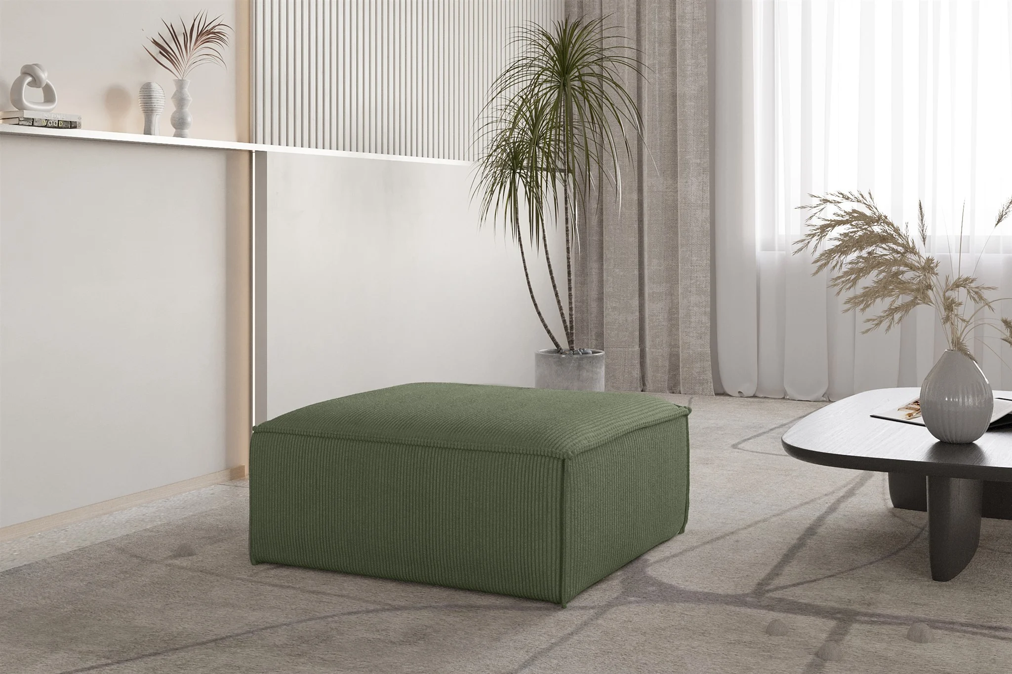 Polsterhocker Designerhocker CELES PREMIUM 85x85 cm in Stoff Scala Forest - Fun Möbel