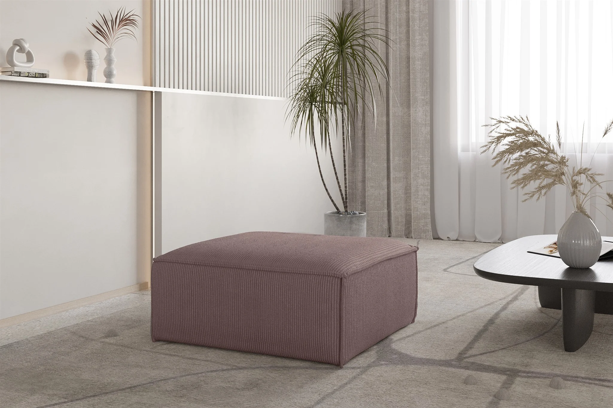 Polsterhocker Designerhocker CELES PREMIUM 85x85 cm in Stoff Scala Lavendel - Fun Möbel