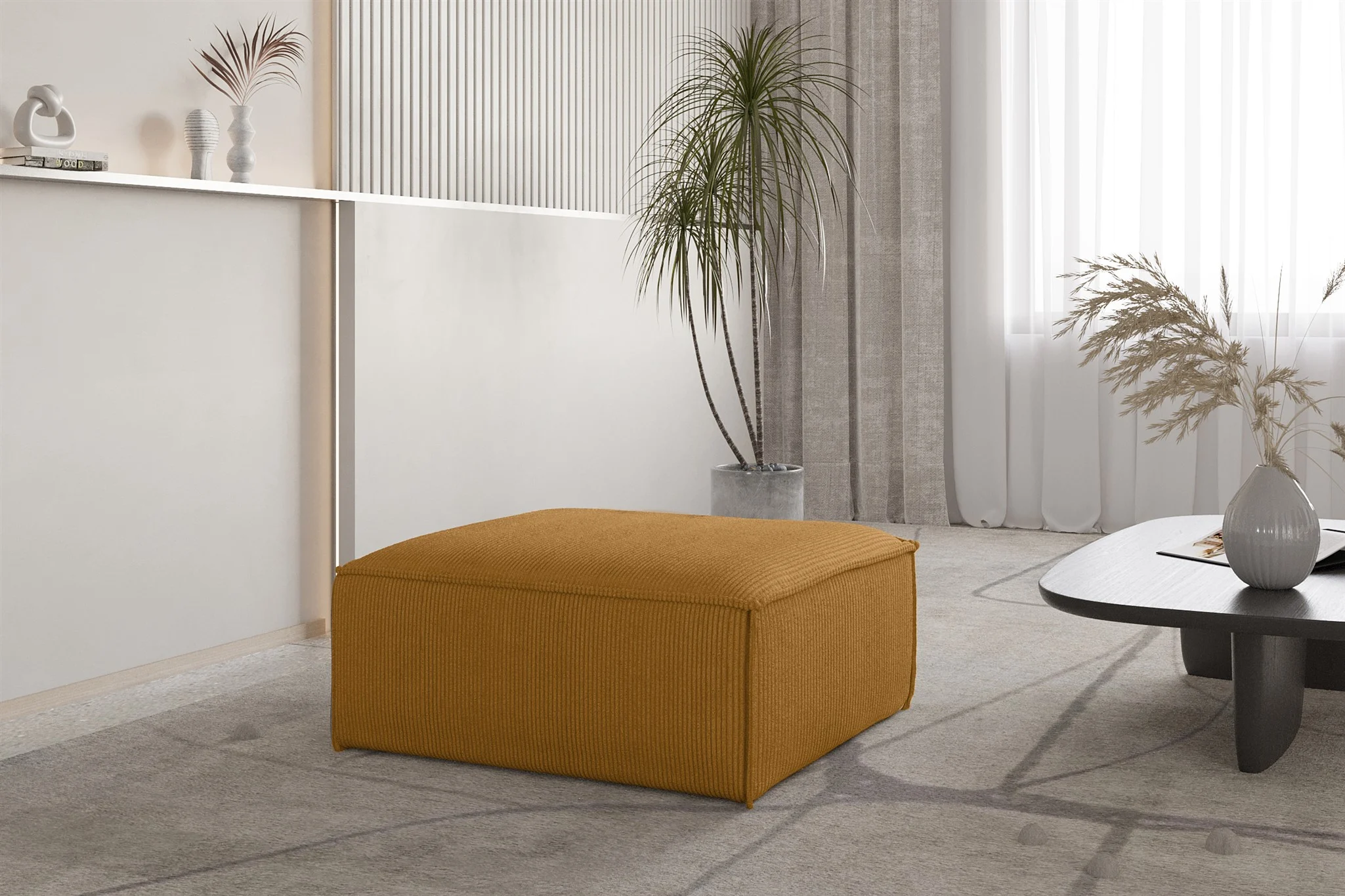 Polsterhocker Designerhocker CELES PREMIUM 85x85 cm in Stoff Scala Senfgelb - Fun Möbel
