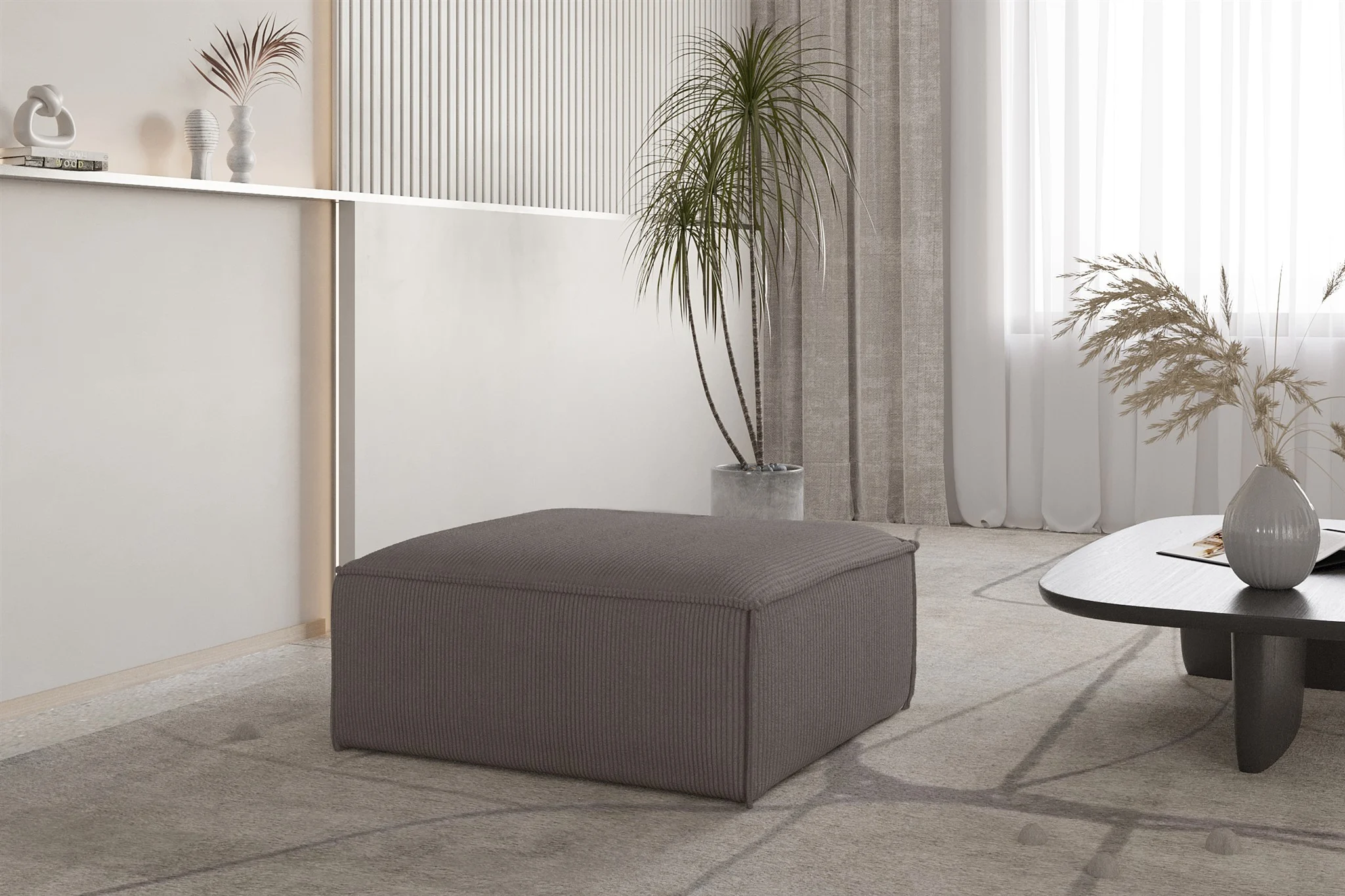 Polsterhocker Designerhocker CELES PREMIUM 85x85 cm in Stoff Scala Taupe - Fun Möbel