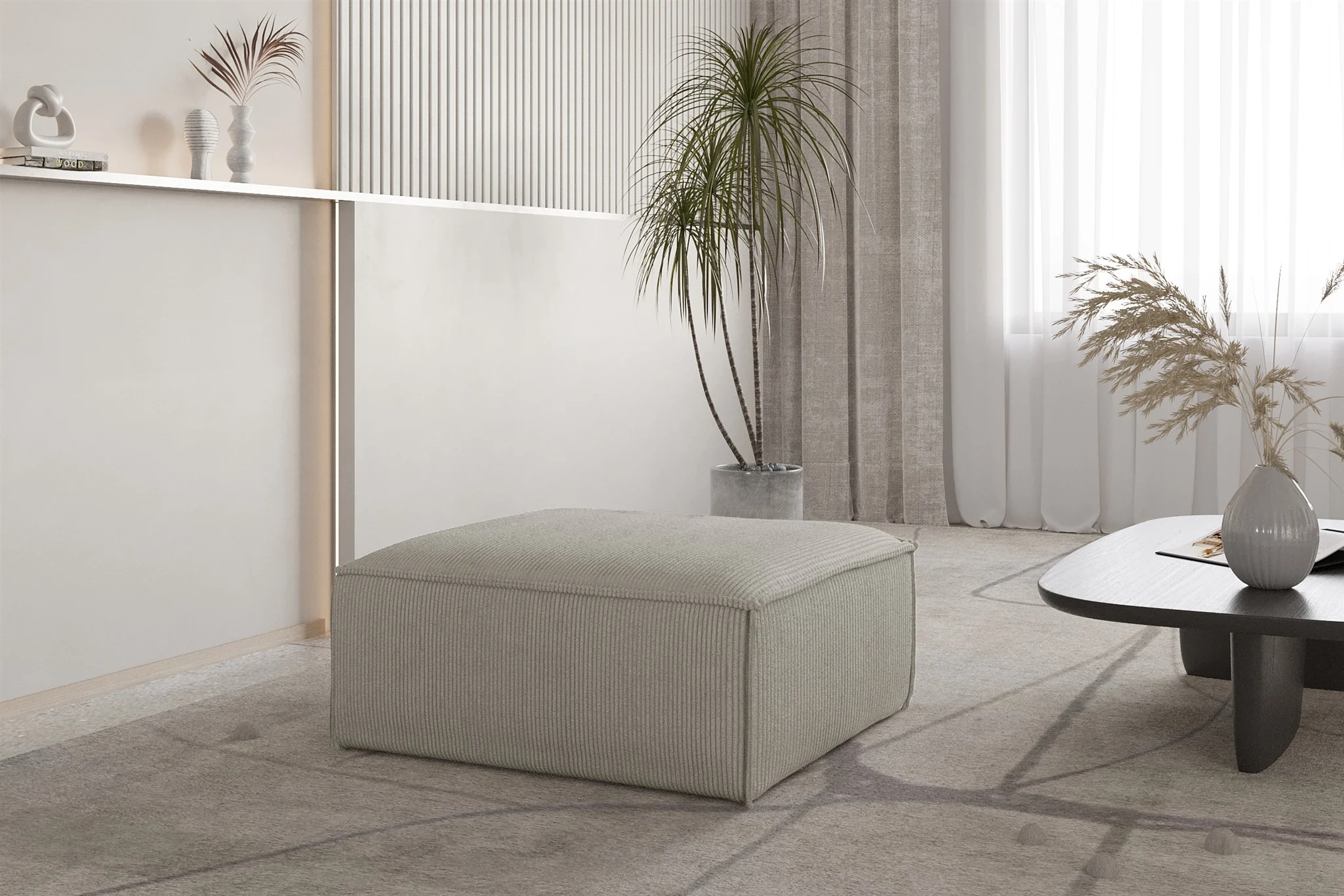 Polsterhocker Designerhocker CELES PREMIUM 85x85 cm in Stoff Scala Sandgrau - Fun Möbel