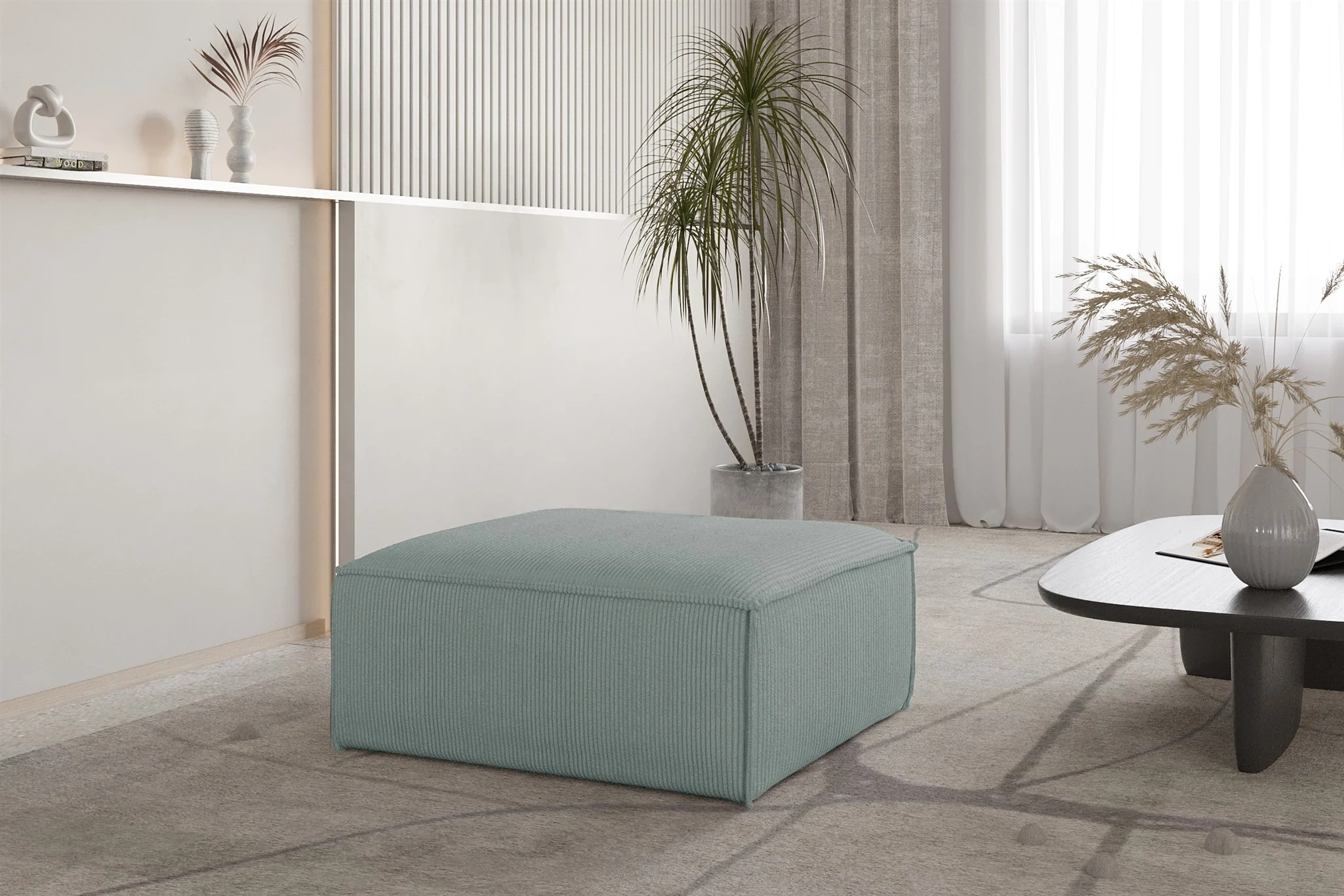 Polsterhocker Designerhocker CELES PREMIUM 85x85 cm in Stoff Scala Saphirblau - Fun Möbel