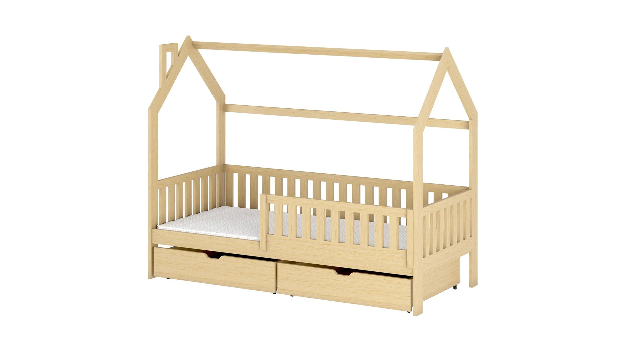 Hausbett Kinderbett NEILA 200x90cm Kiefer Massiv Natur inkl. Rollrost - Fun Möbel
