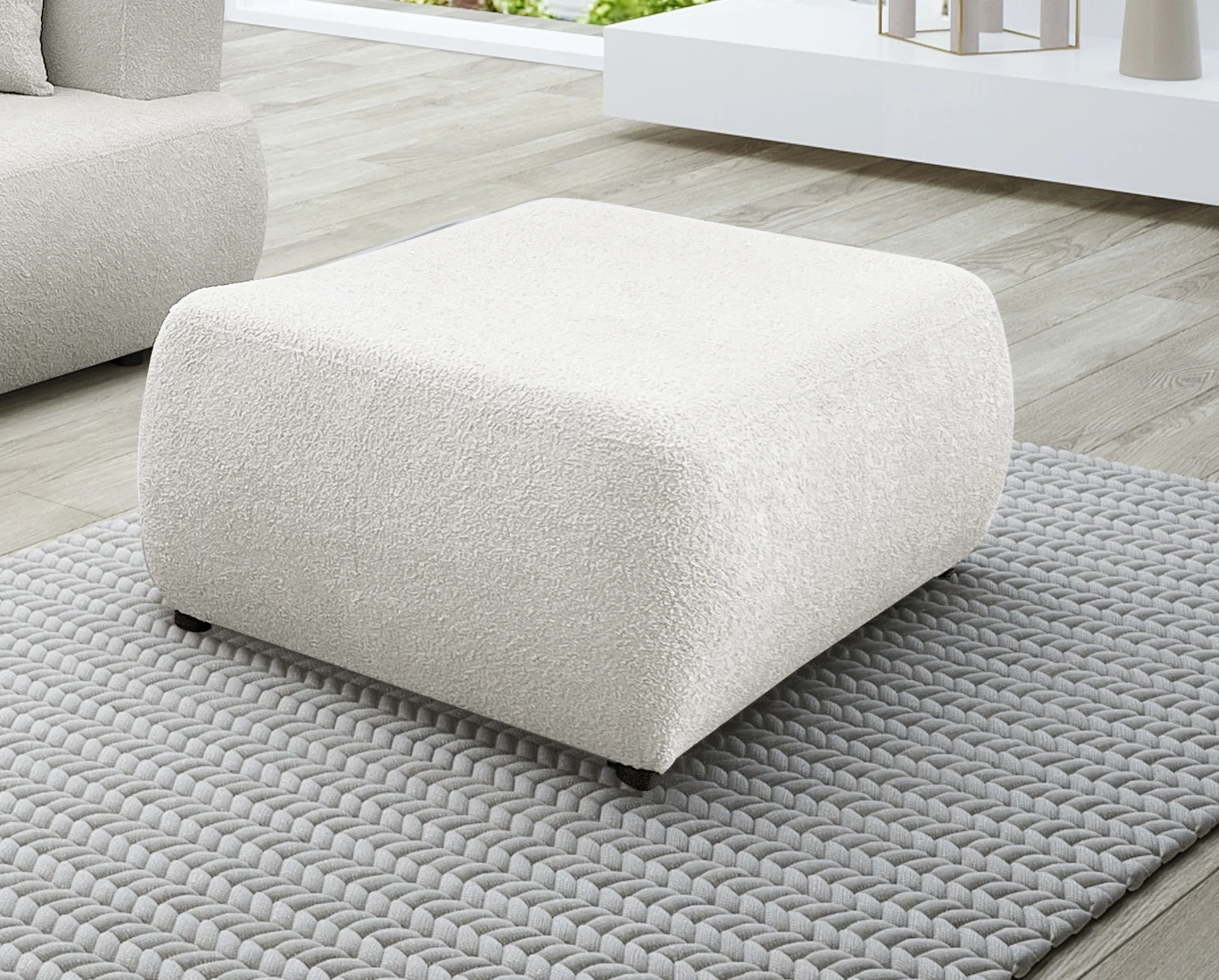 Polsterhocker Designerhocker Hocker ANIKE in Stoff Now or Never Creme - Fun Möbel