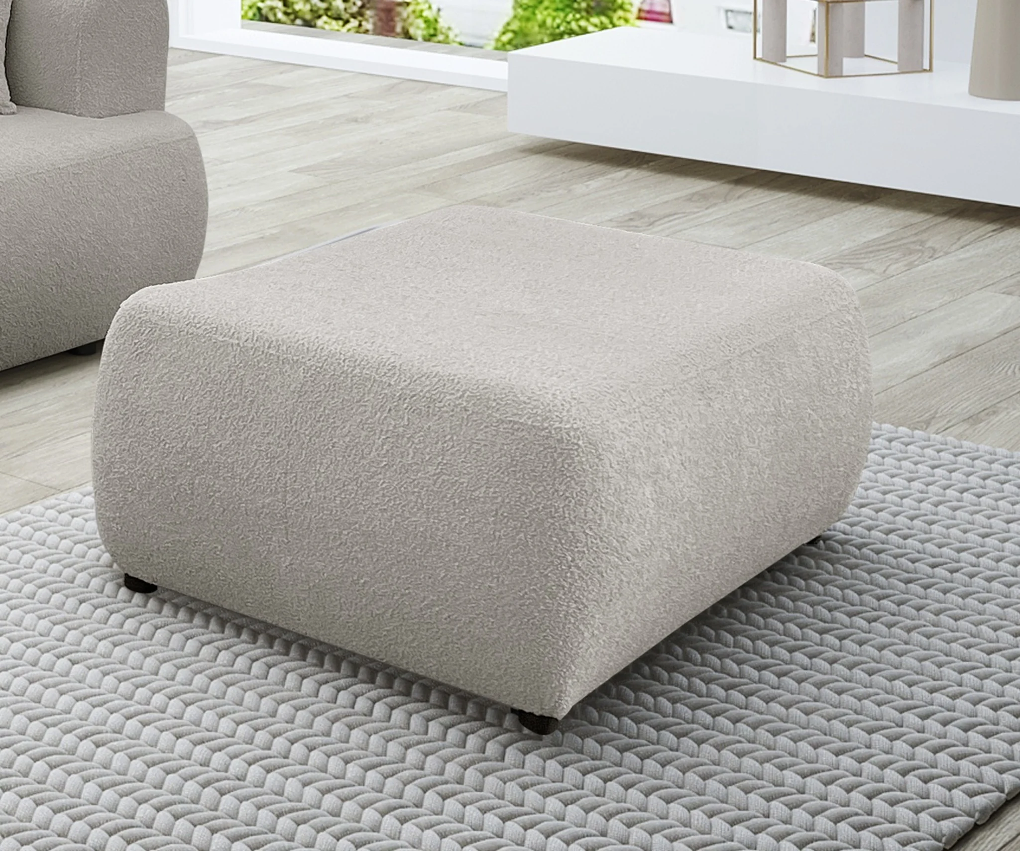 Polsterhocker Designerhocker Hocker ANIKE in Stoff Now or Never Beige - Fun Möbel