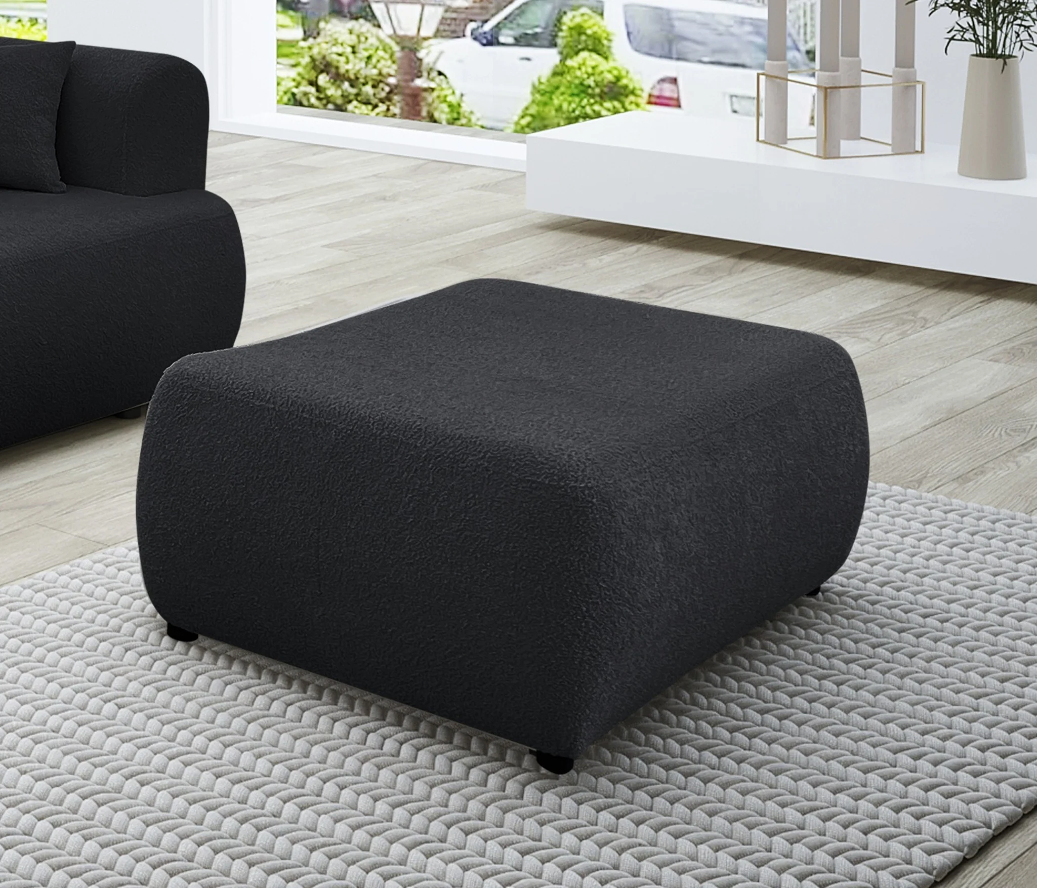 Polsterhocker Designerhocker Hocker ANIKE in Stoff Now or Never Schwarz - Fun Möbel