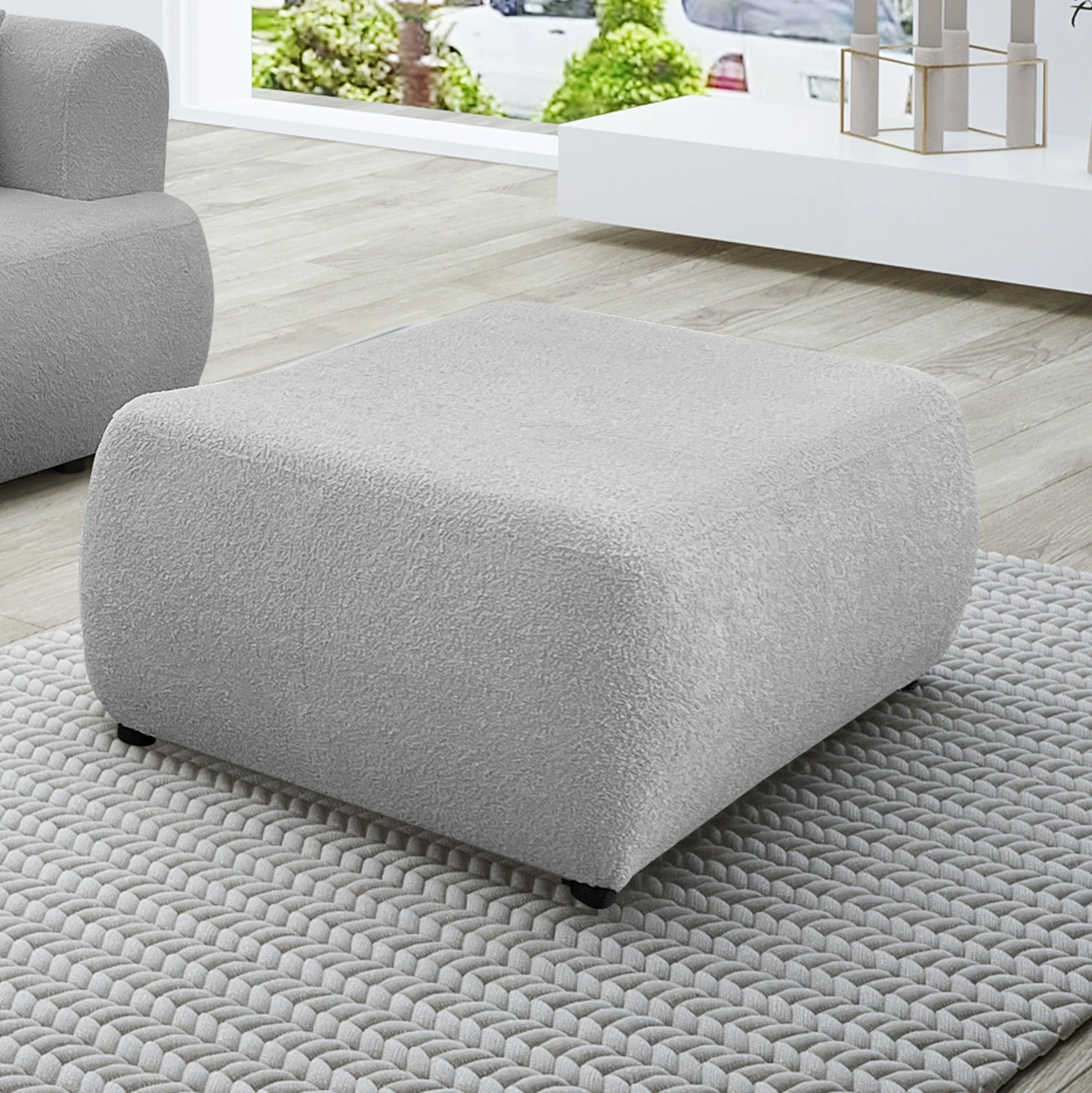 Polsterhocker Designerhocker Hocker ANIKE in Stoff Now or Never Grau - Fun Möbel