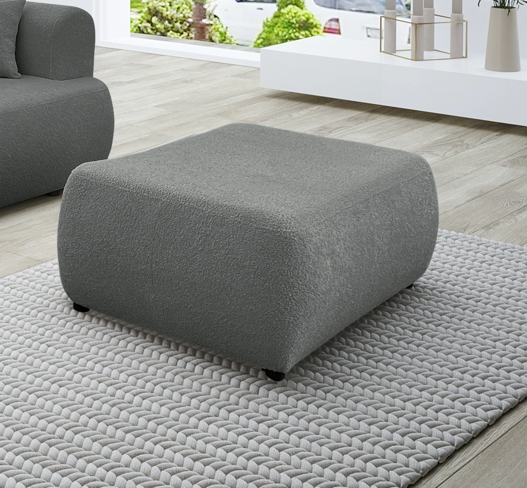 Polsterhocker Designerhocker Hocker ANIKE in Stoff Now or Never Dunkelgrau - Fun Möbel