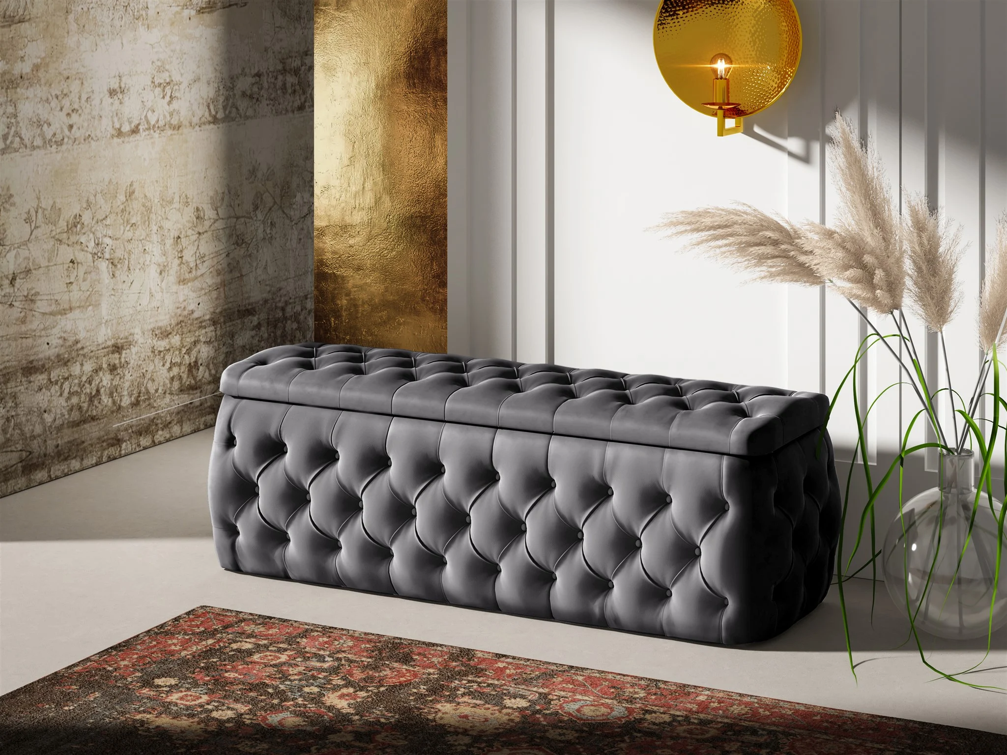 Polsterhocker mit Stauraum ERNESTO 120x50x45 cm Elisa Velvet Anthrazit - Fun Möbel