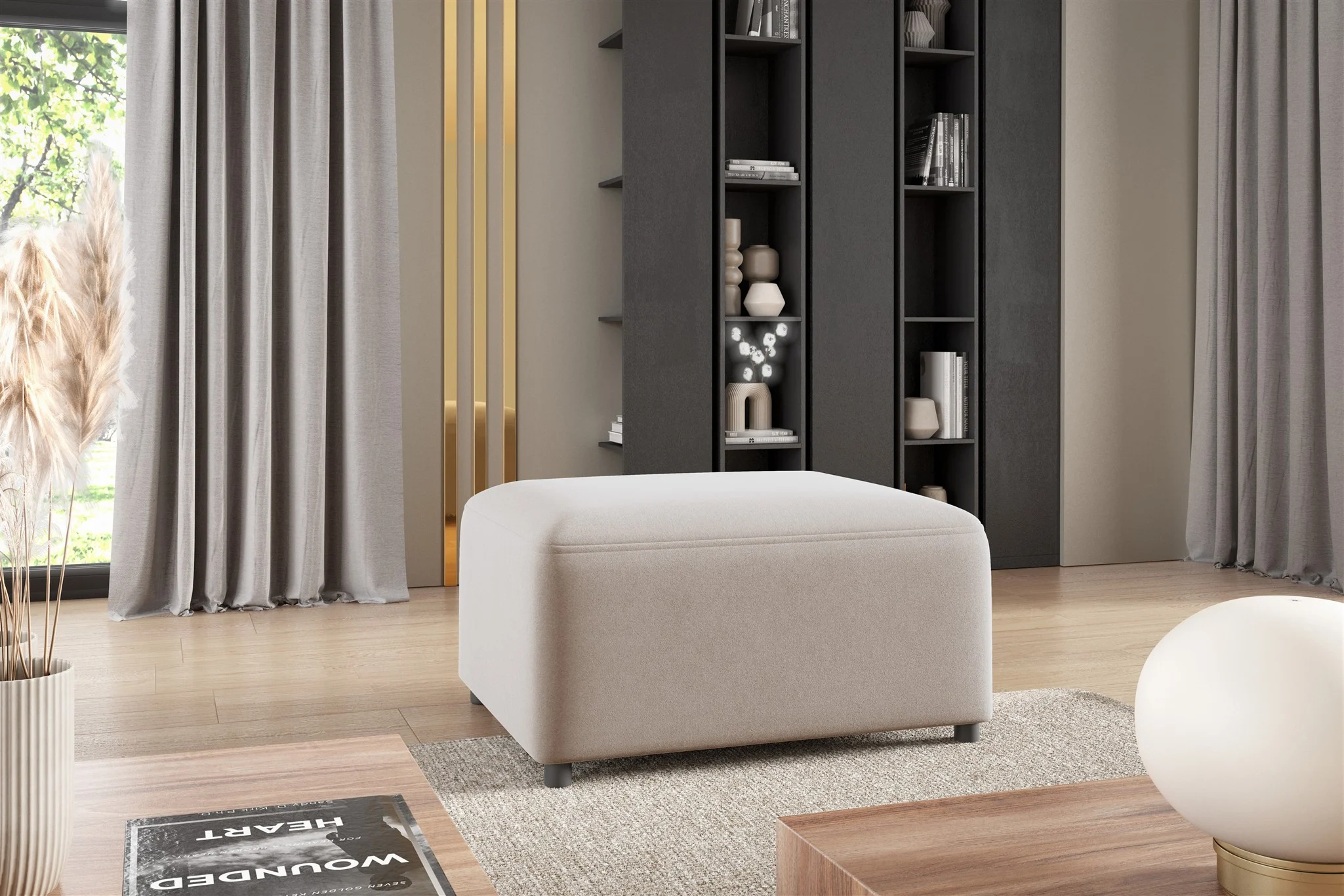 Polsterhocker Designerhocker Hocker MEGAN in Stoff Salvador Hellbeige - Fun Möbel