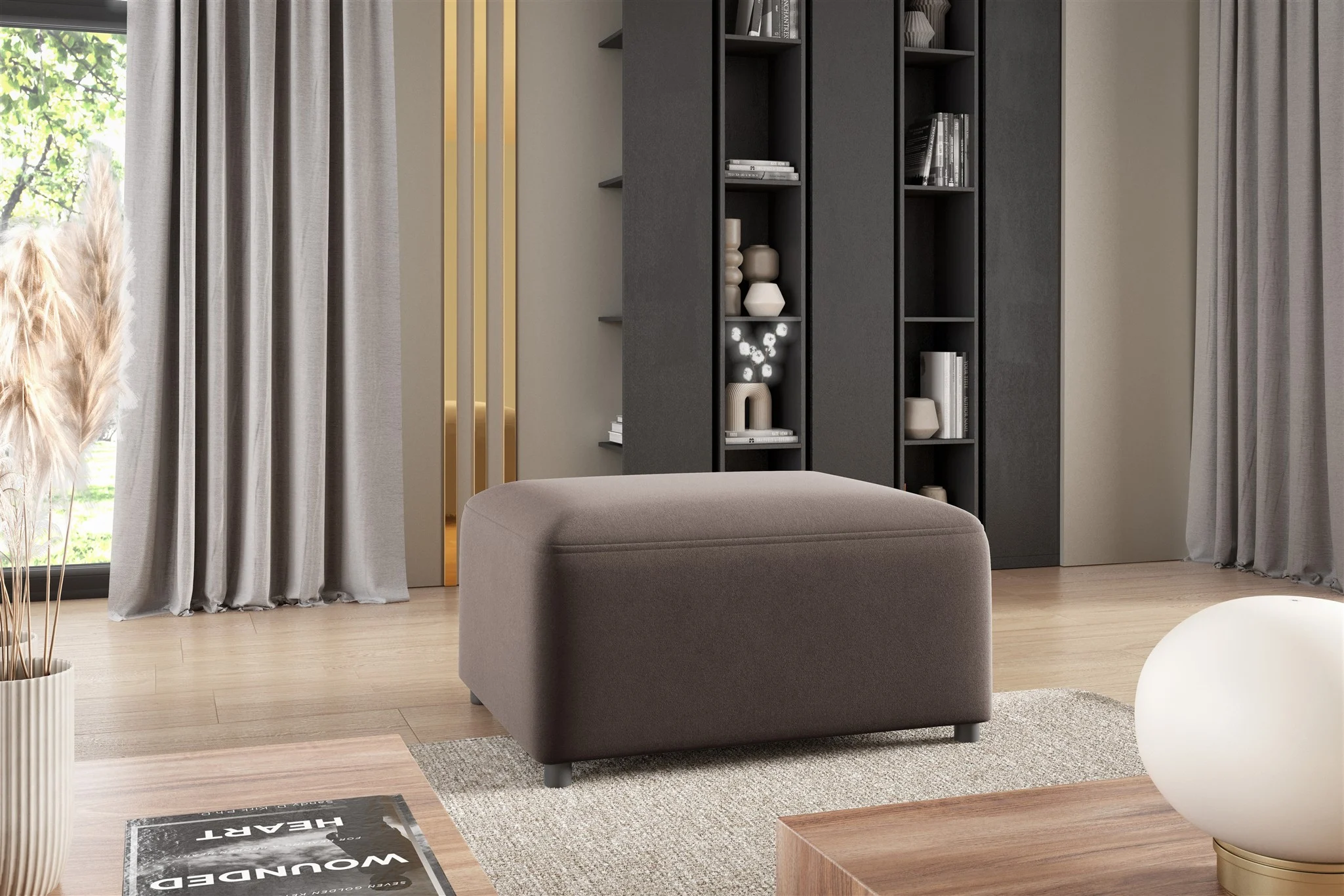 Polsterhocker Designerhocker Hocker MEGAN in Stoff Salvador Braun - Fun Möbel