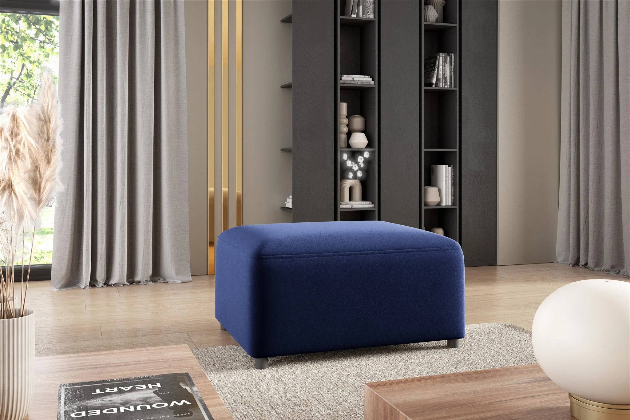 Polsterhocker Designerhocker Hocker MEGAN in Stoff Salvador Dunkelblau - Fun Möbel
