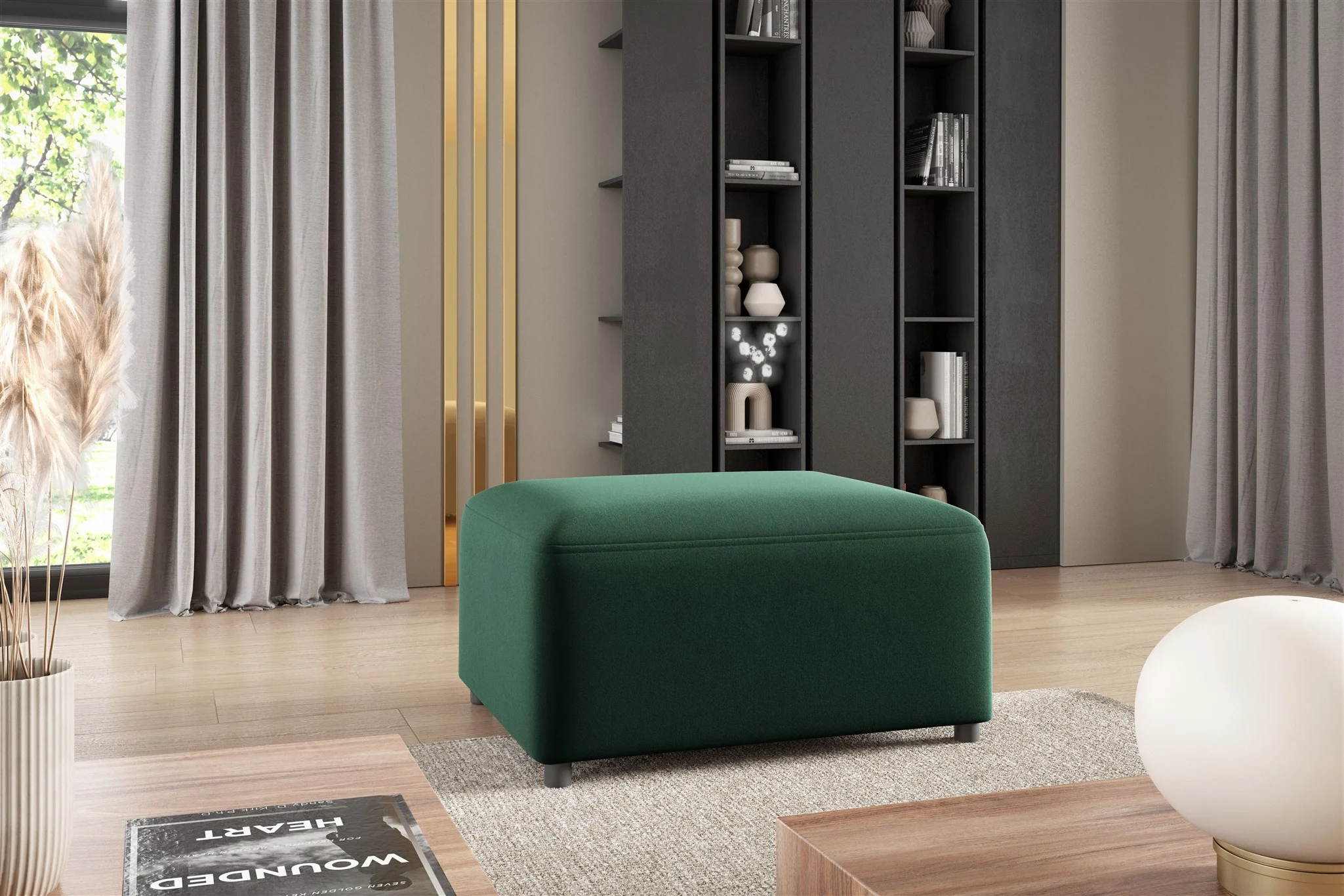 Polsterhocker Designerhocker Hocker MEGAN in Stoff Salvador Dunkelgrün - Fun Möbel