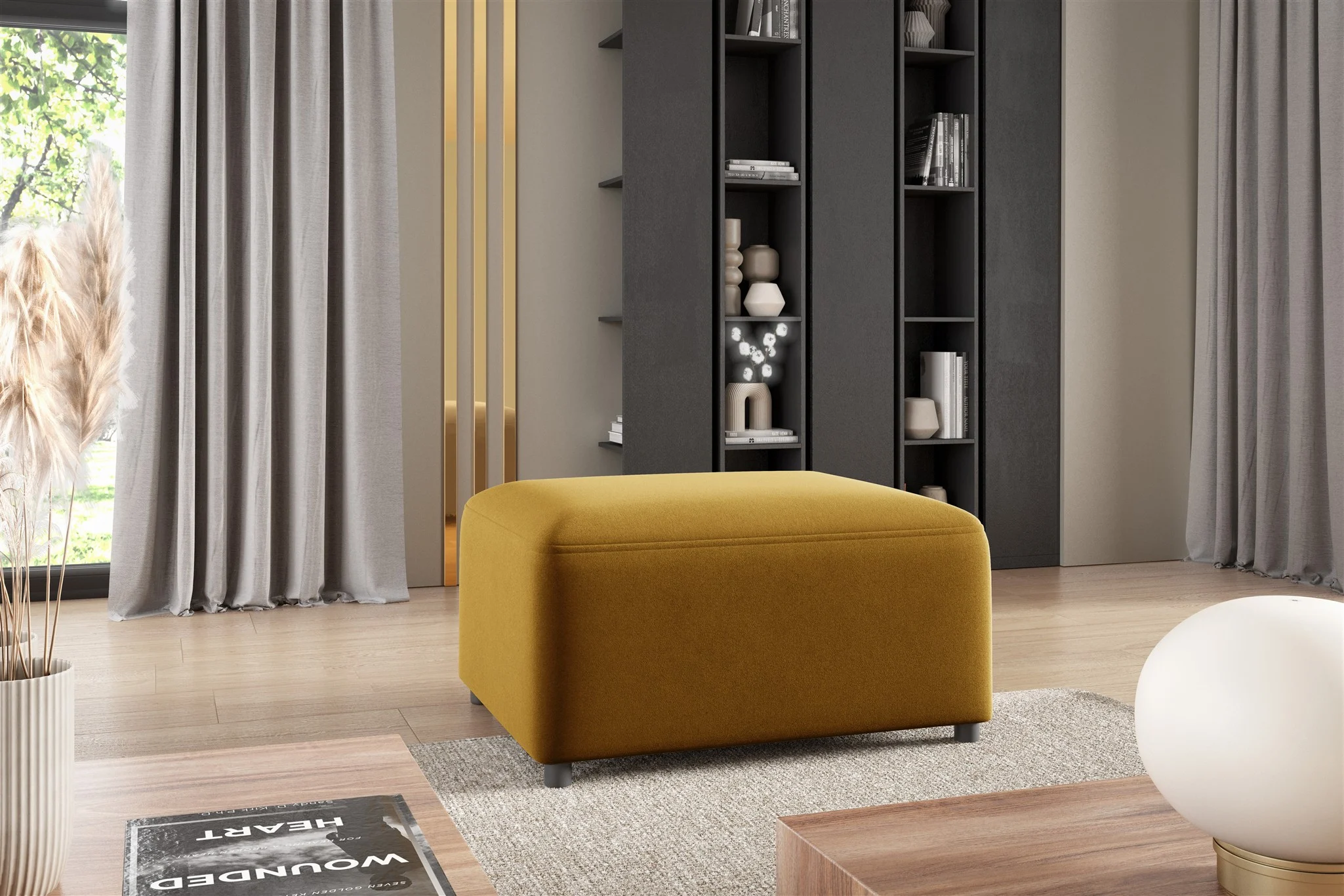 Polsterhocker Designerhocker Hocker MEGAN in Stoff Salvador Honiggelb - Fun Möbel
