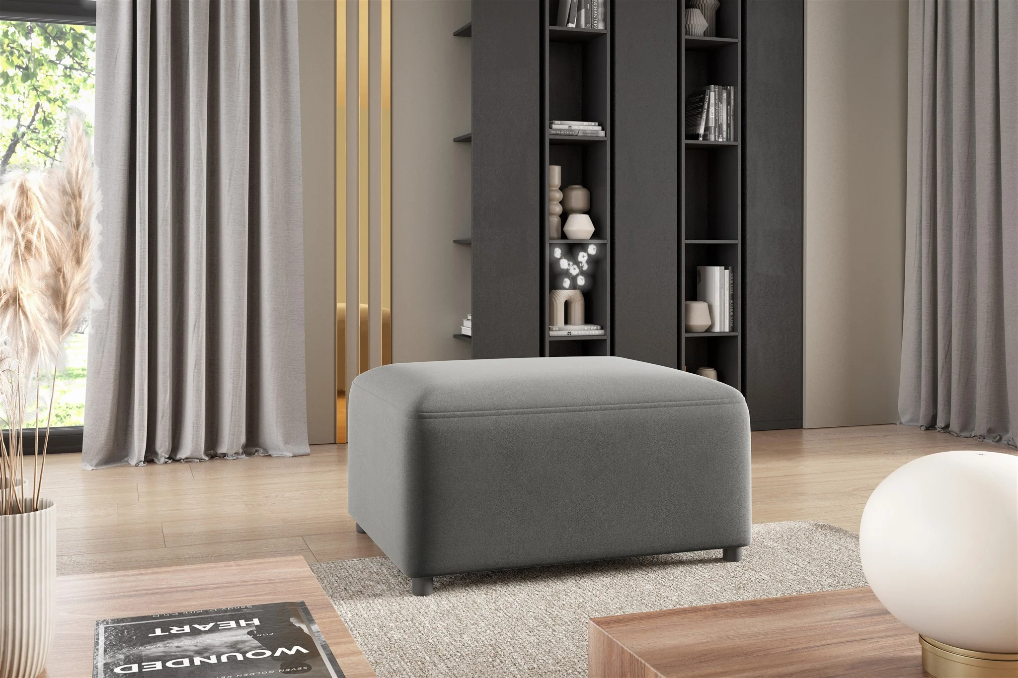 Polsterhocker Designerhocker Hocker MEGAN in Stoff Salvador Grau - Fun Möbel