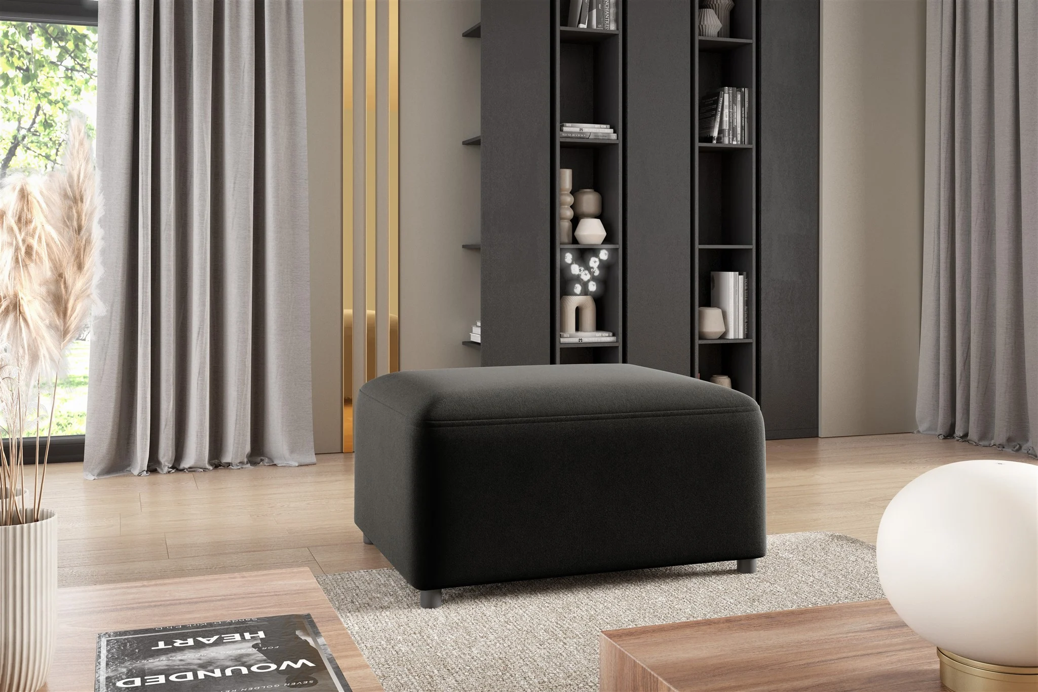 Polsterhocker Designerhocker Hocker MEGAN in Stoff Salvador Schwarz - Fun Möbel