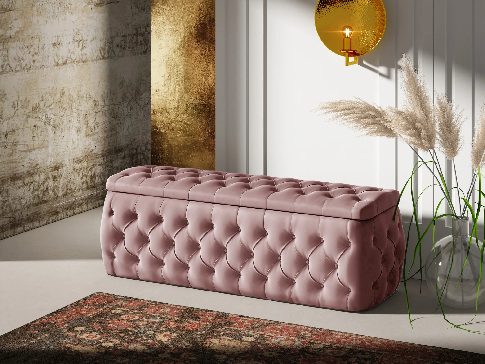 Polsterhocker mit Stauraum ERNESTO 140x50x45 cm Elisa Velvet Altrosa - Fun Möbel