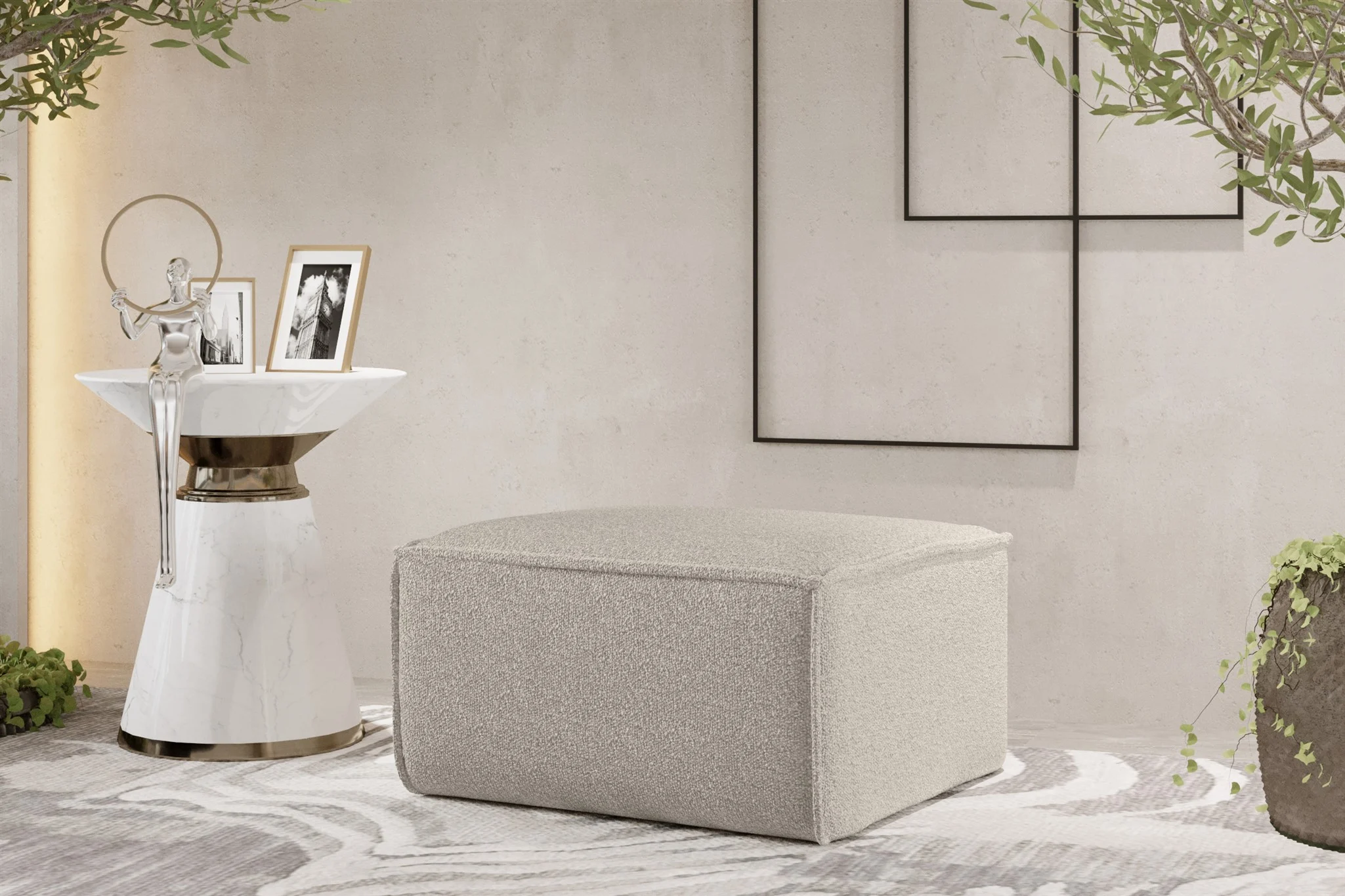 Polsterhocker Designerhocker CELES PREMIUM 65x65 cm Stoff Ascot Bukla Beige - Fun Möbel
