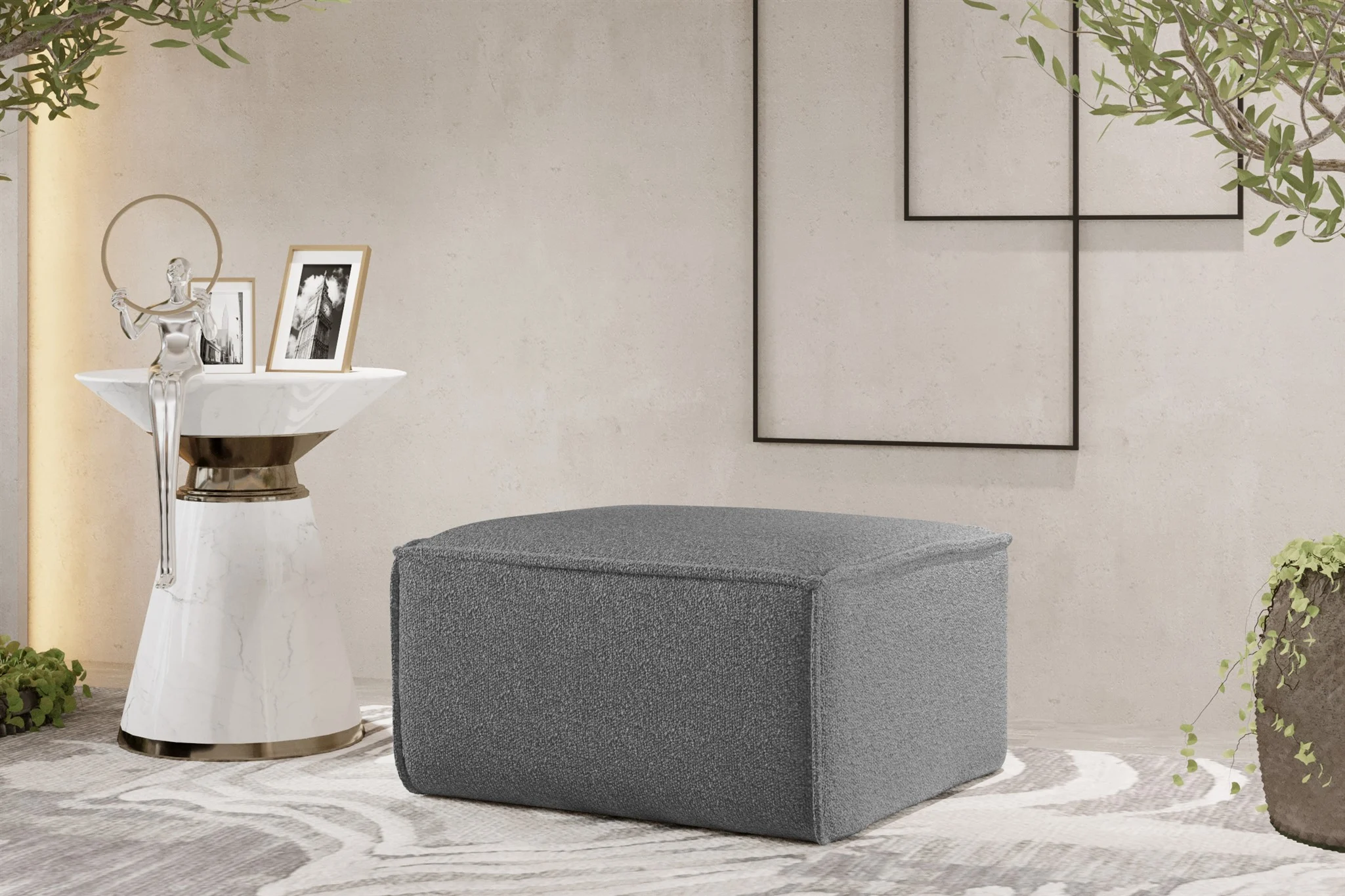 Polsterhocker Designerhocker CELES PREMIUM 65x65 cm Stoff Ascot Bukla Grau - Fun Möbel